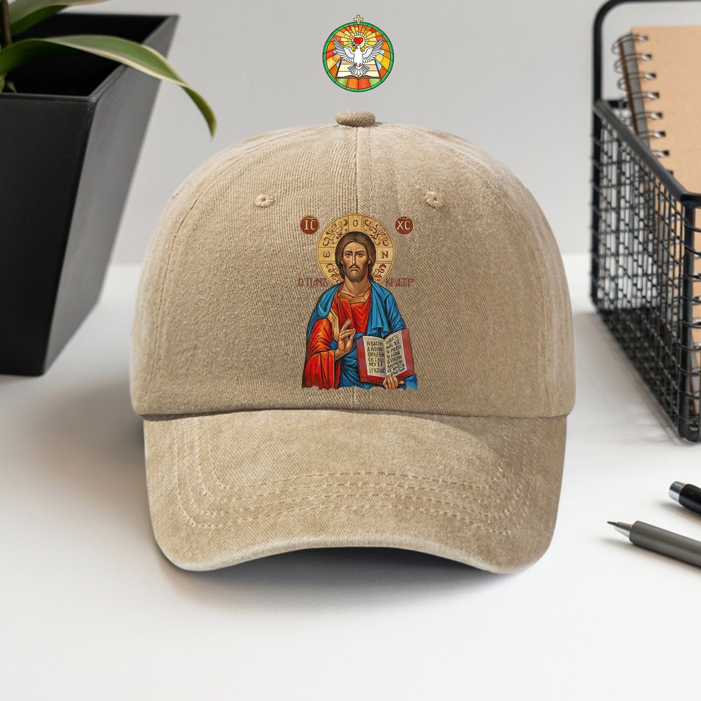 Orthodox Jesus Christ Cyrillic Icon Washed Cap - Russian Slavonic Traditional Sacred Art