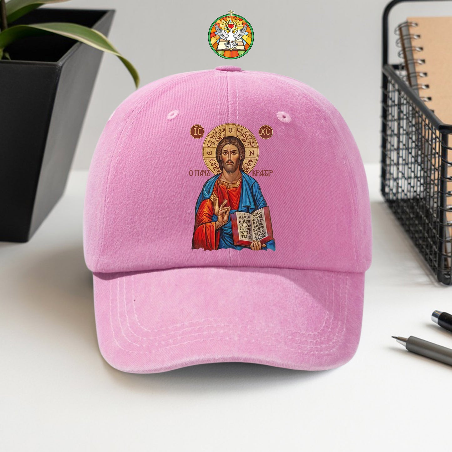 Orthodox Jesus Christ Cyrillic Icon Washed Cap - Russian Slavonic Traditional Sacred Art