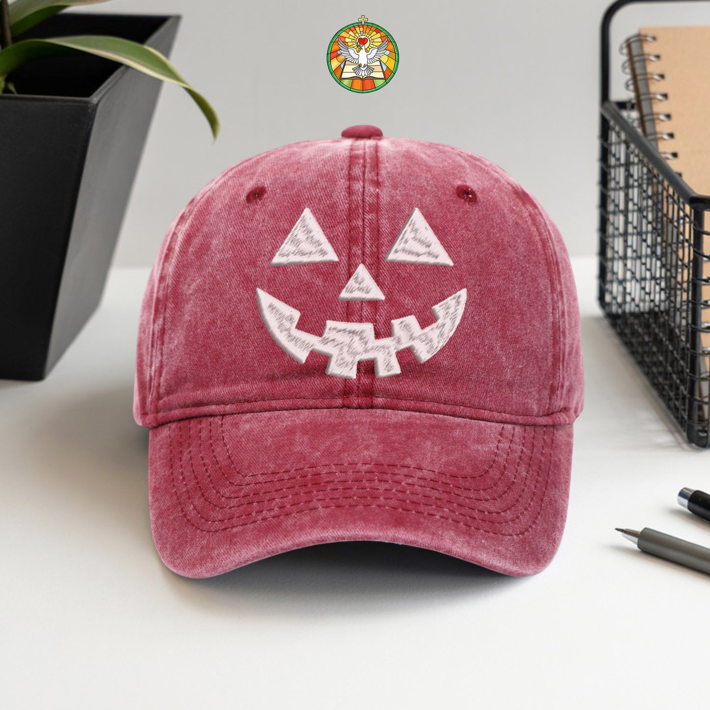 Jack-O'-Lantern Face Washed Cap - Classic Halloween Pumpkin Smile