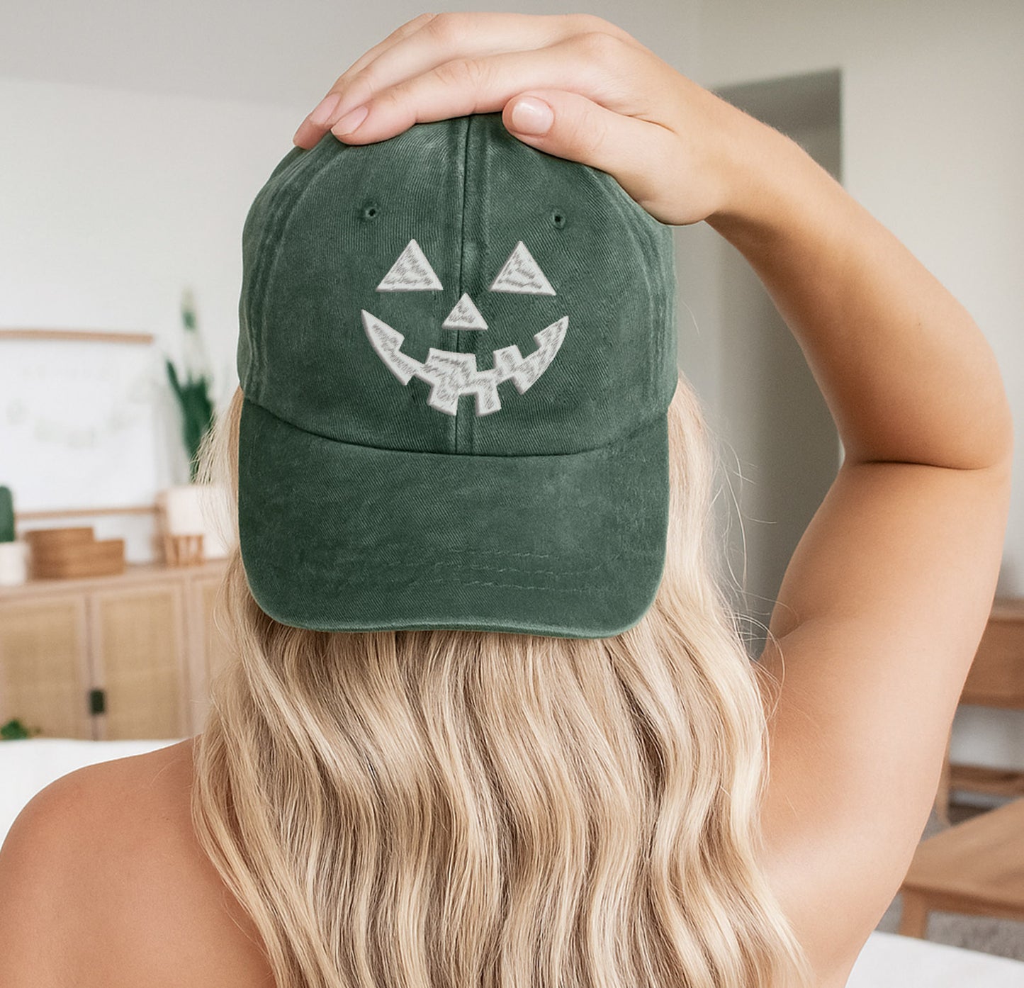 Jack-O'-Lantern Face Washed Cap - Classic Halloween Pumpkin Smile