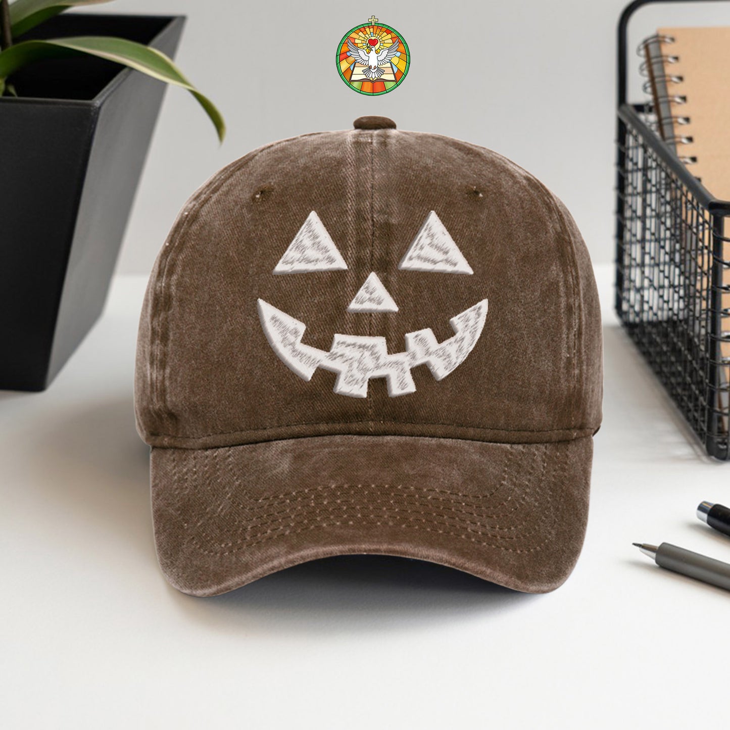 Jack-O'-Lantern Face Washed Cap - Classic Halloween Pumpkin Smile