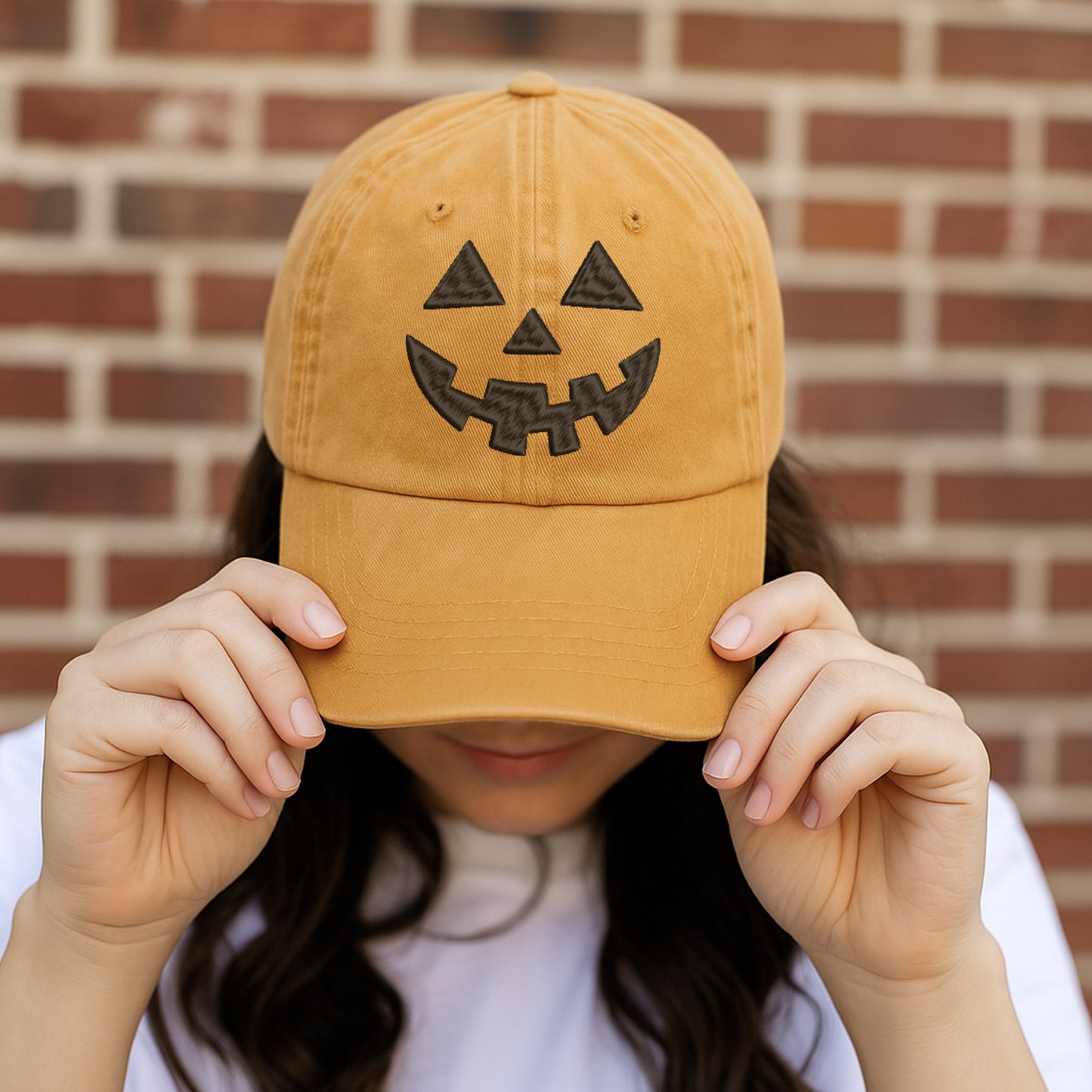 Jack-O'-Lantern Face Washed Cap - Classic Halloween Pumpkin Smile