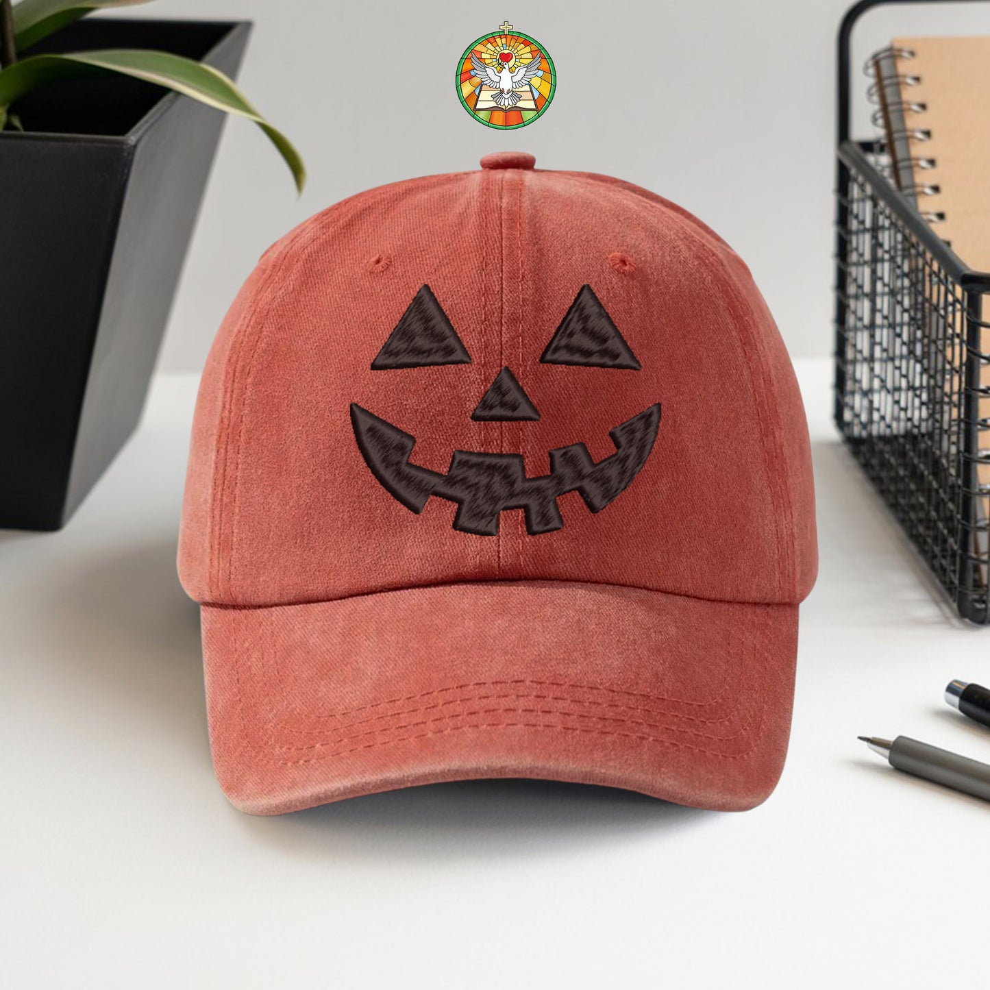 Jack-O'-Lantern Face Washed Cap - Classic Halloween Pumpkin Smile