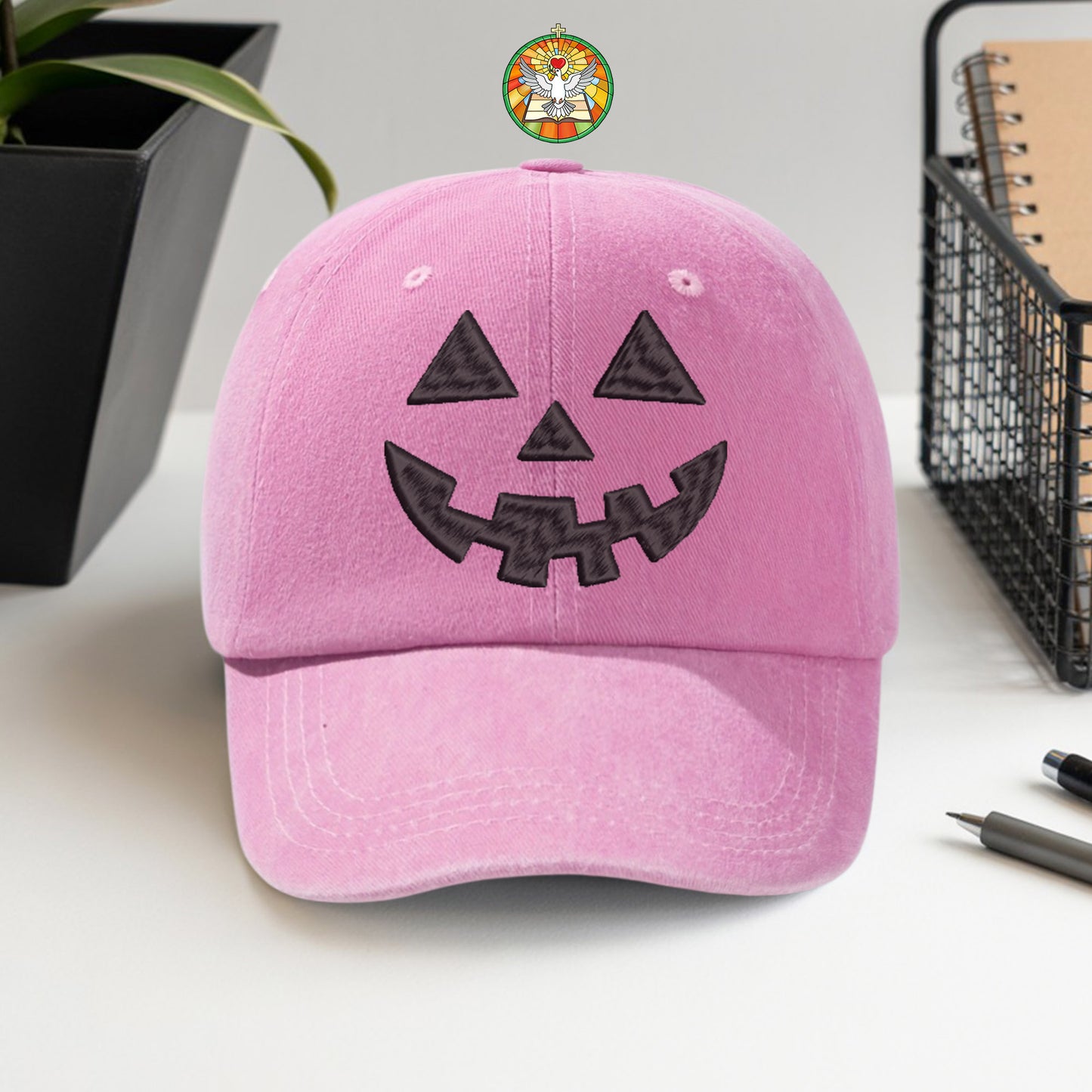 Jack-O'-Lantern Face Washed Cap - Classic Halloween Pumpkin Smile