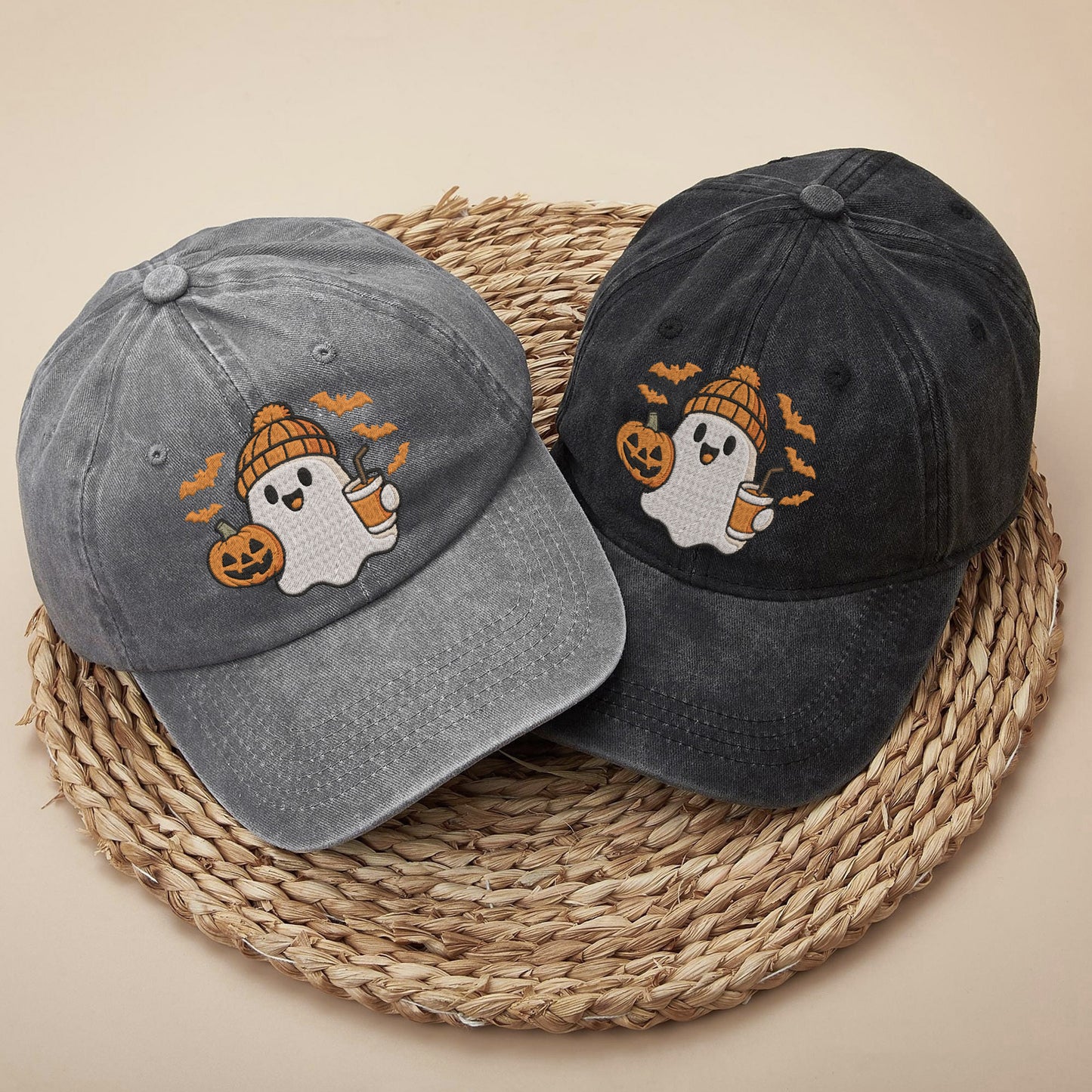 Cute Halloween Ghost Washed Cap - Adorable Spooky Season Fun