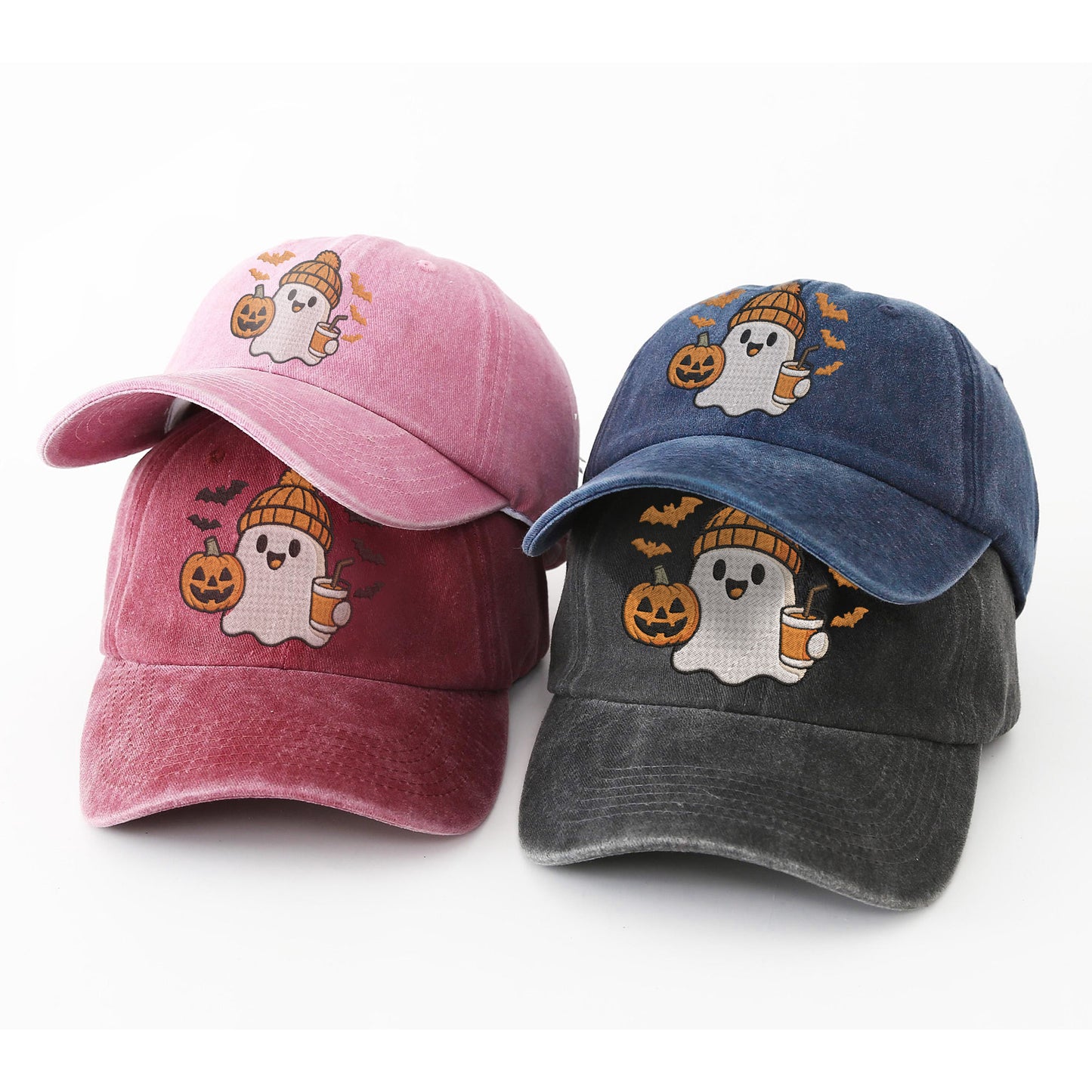 Cute Halloween Ghost Washed Cap - Adorable Spooky Season Fun