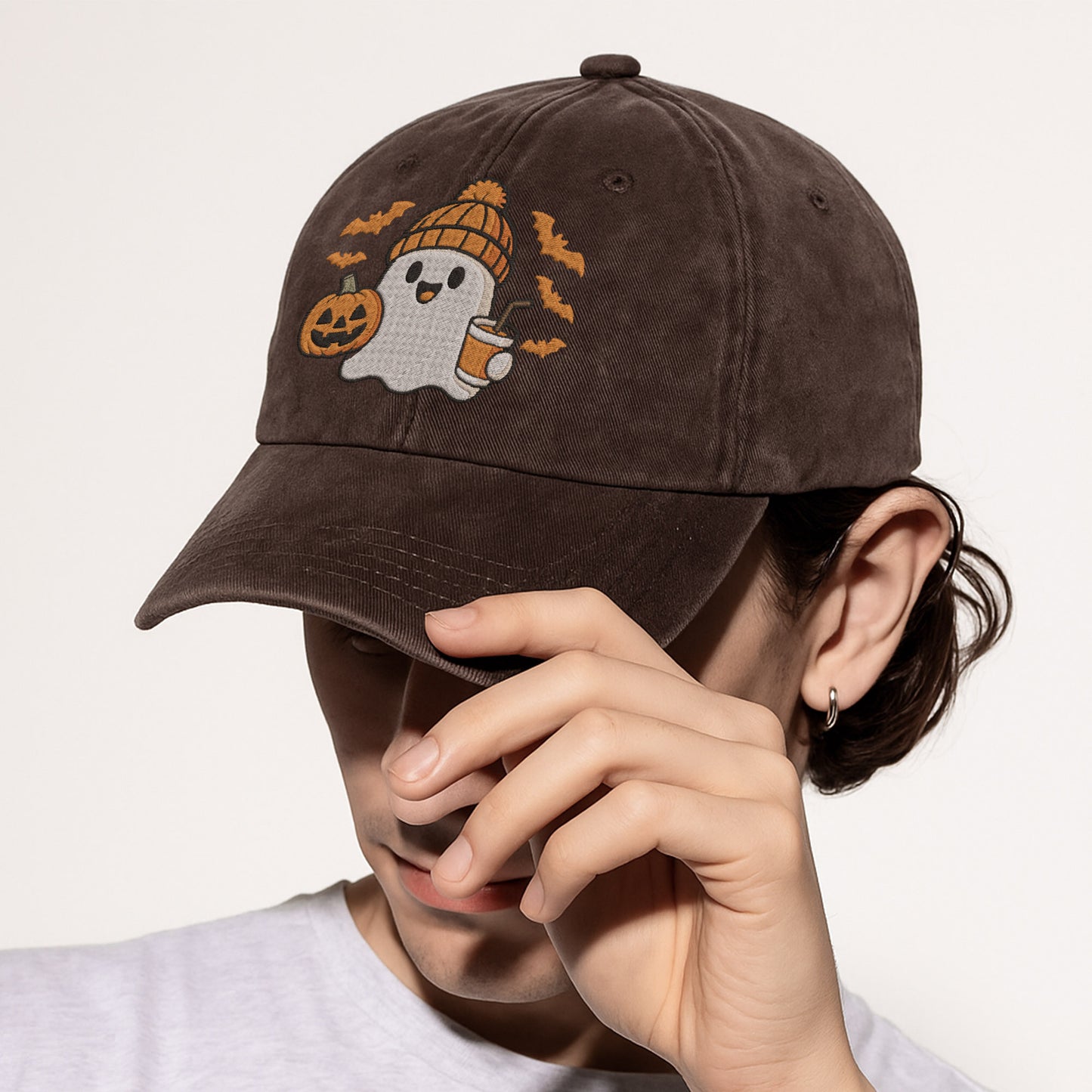Cute Halloween Ghost Washed Cap - Adorable Spooky Season Fun