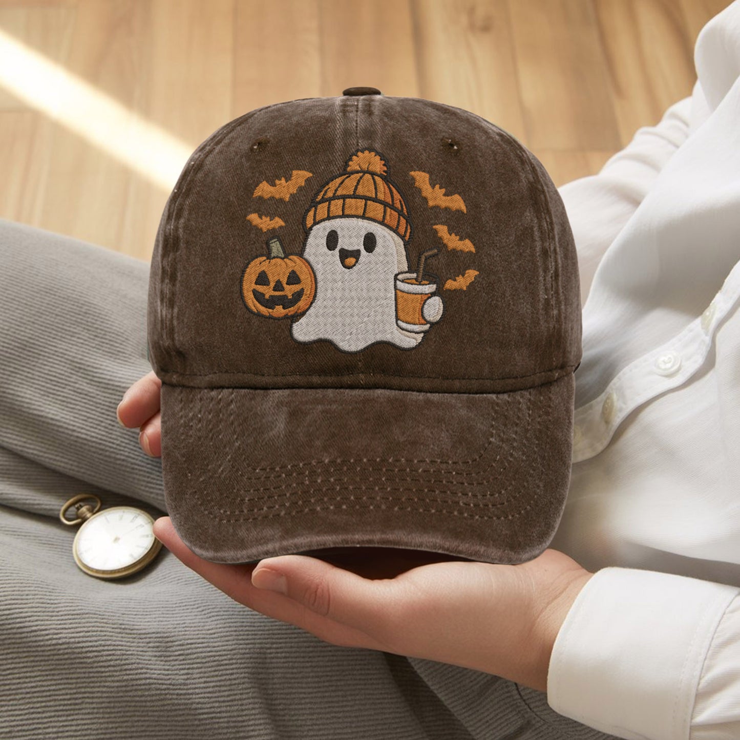 Cute Halloween Ghost Washed Cap - Adorable Spooky Season Fun