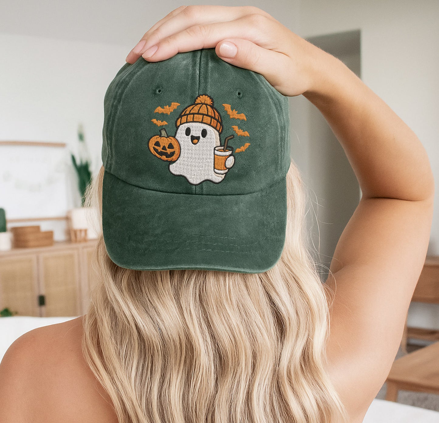 Cute Halloween Ghost Washed Cap - Adorable Spooky Season Fun