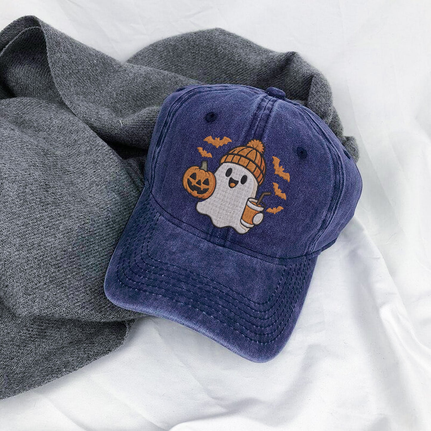 Cute Halloween Ghost Washed Cap - Adorable Spooky Season Fun