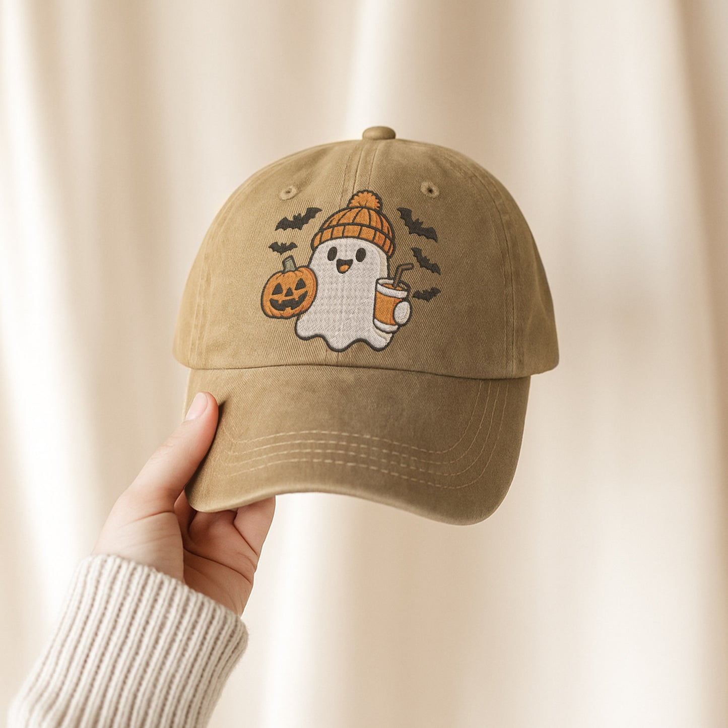 Cute Halloween Ghost Washed Cap - Adorable Spooky Season Fun