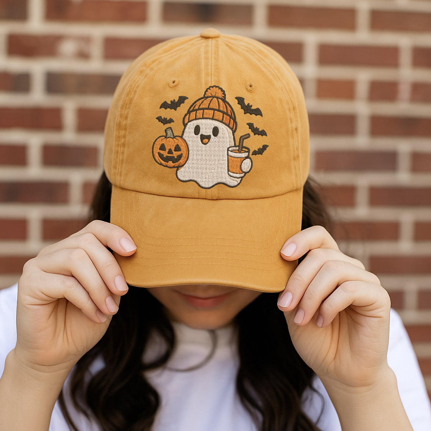 Cute Halloween Ghost Washed Cap - Adorable Spooky Season Fun
