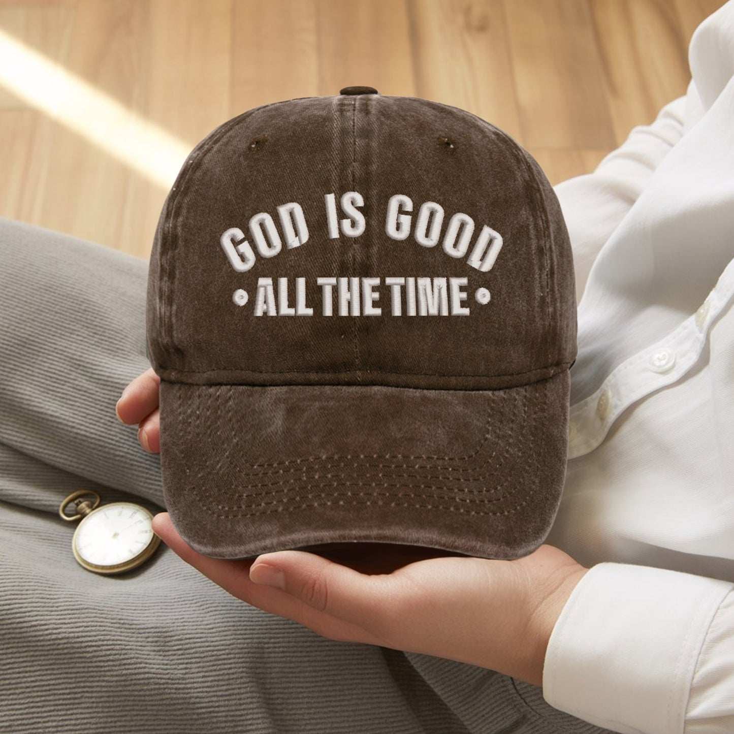 God Is Good All The Time Washed Cap - Christian Faith Declaration Hat