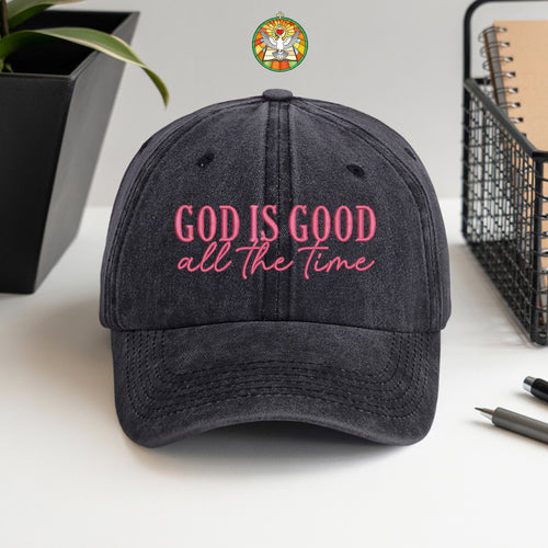 God Is Good Black Pink Washed Cap - Christian Faith Statement Hat