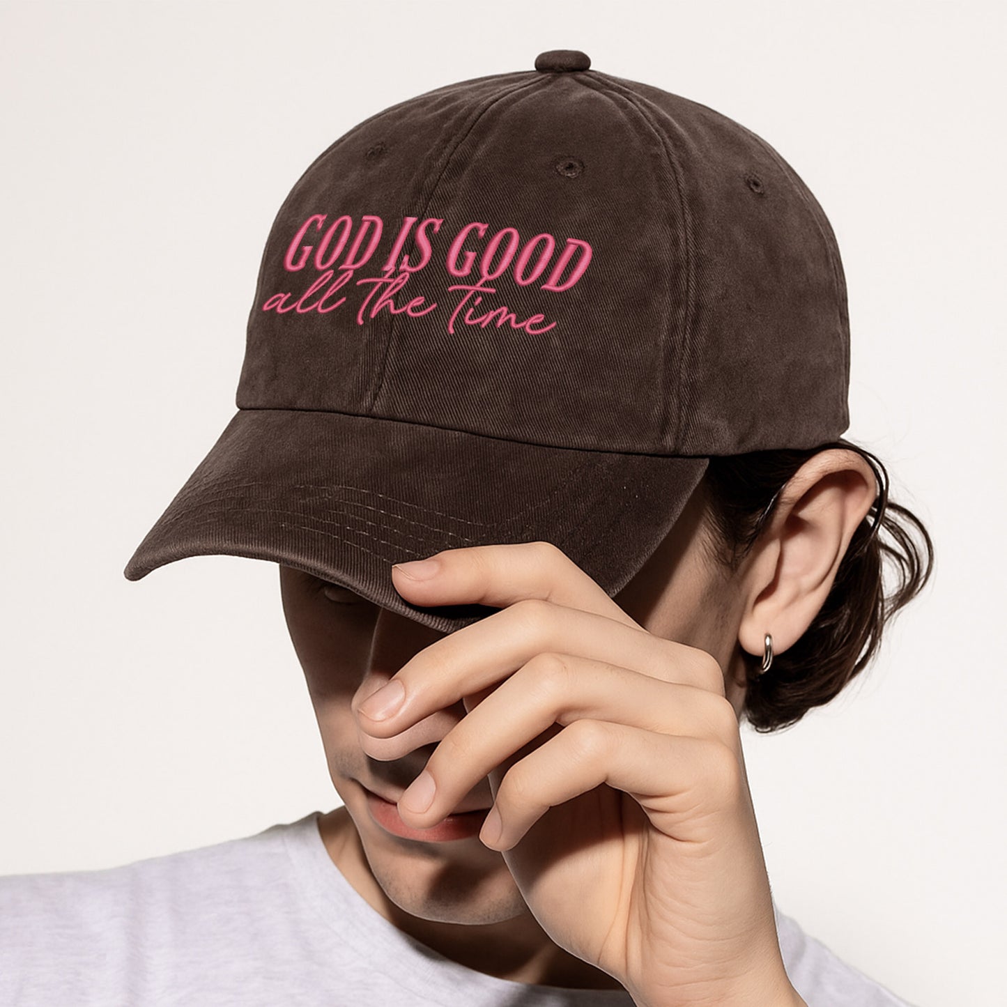 God Is Good Black Pink Washed Cap - Christian Faith Statement Hat