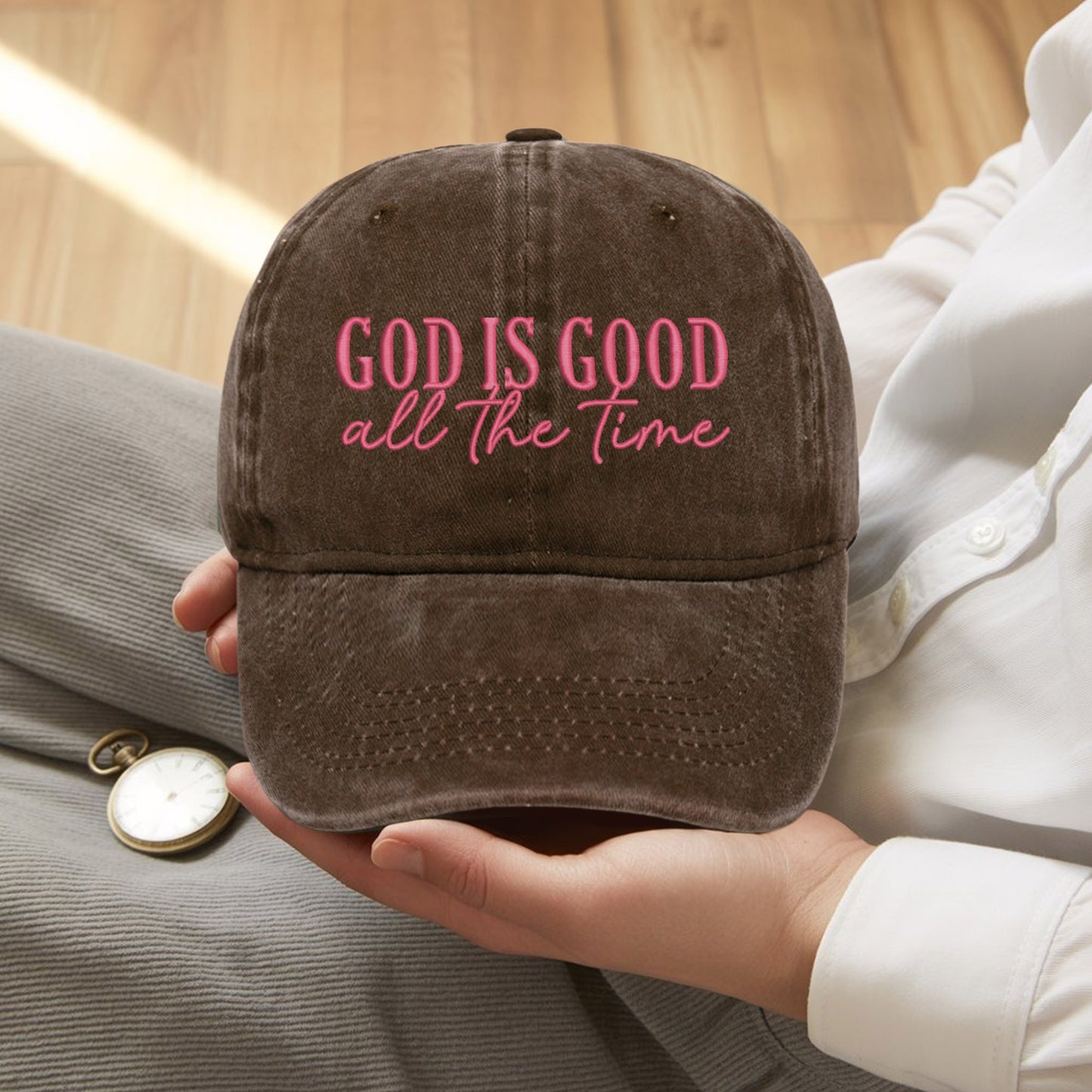God Is Good Black Pink Washed Cap - Christian Faith Statement Hat