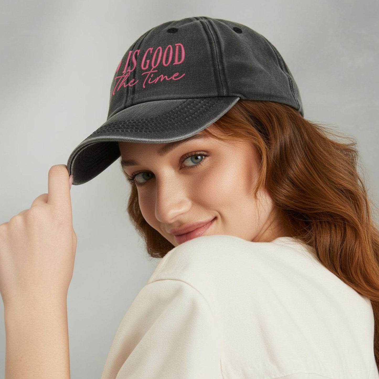 God Is Good Black Pink Washed Cap - Christian Faith Statement Hat