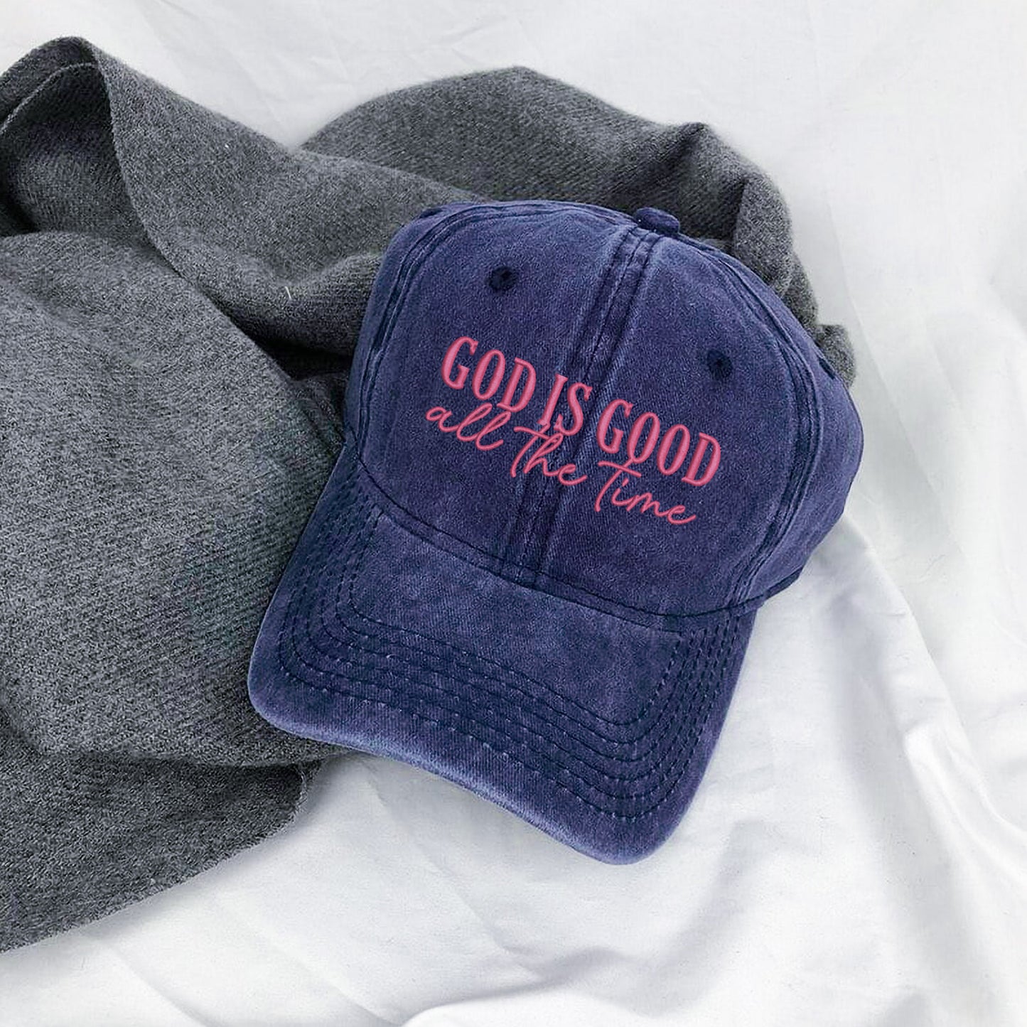 God Is Good Black Pink Washed Cap - Christian Faith Statement Hat