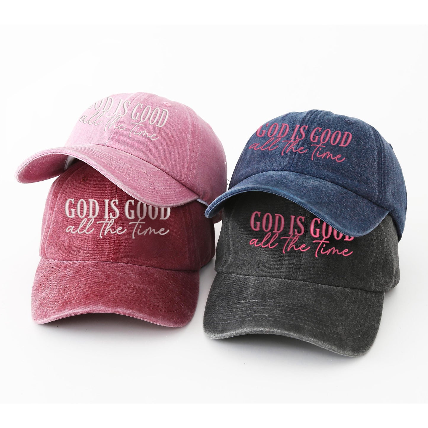 God Is Good Black Pink Washed Cap - Christian Faith Statement Hat