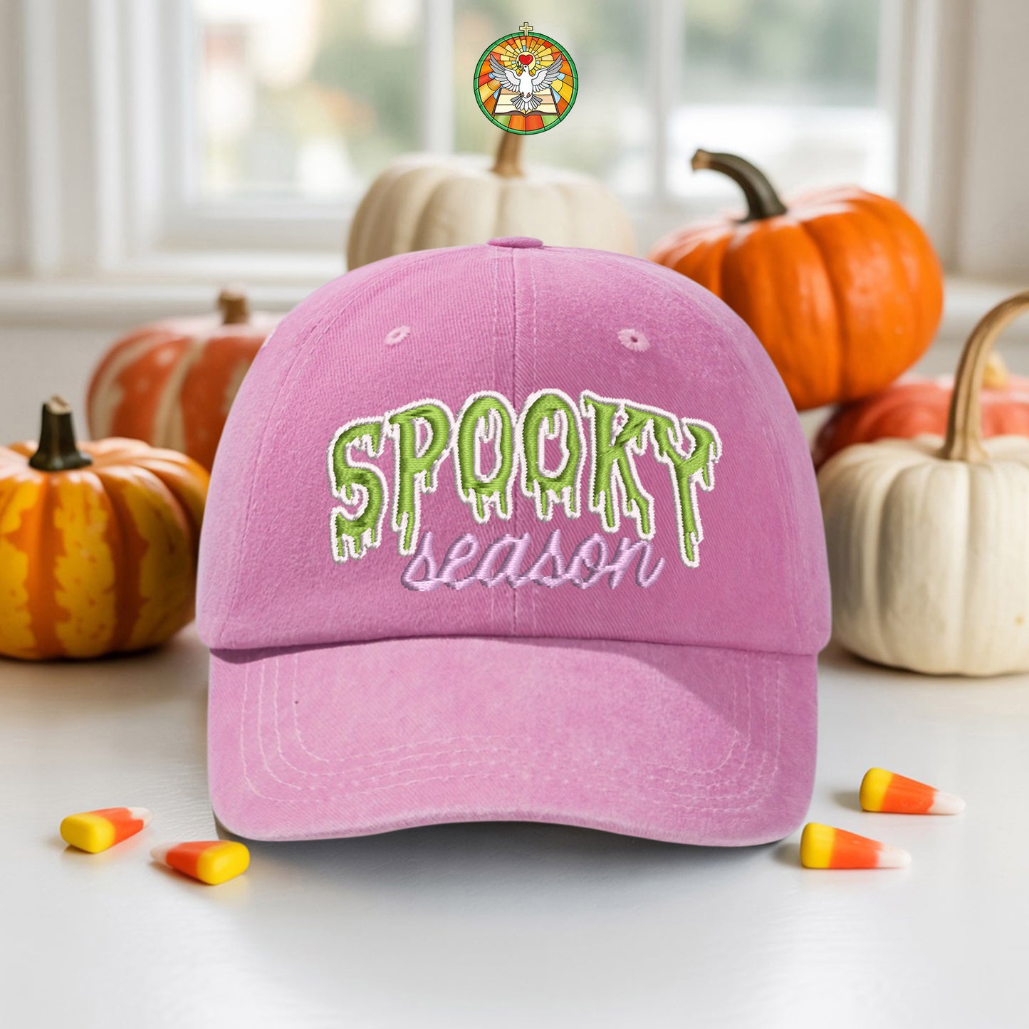 Spooky Season Washed Denim Baseball Cap Halloween Embroidered Distressed Dad Hat Fall Autumn