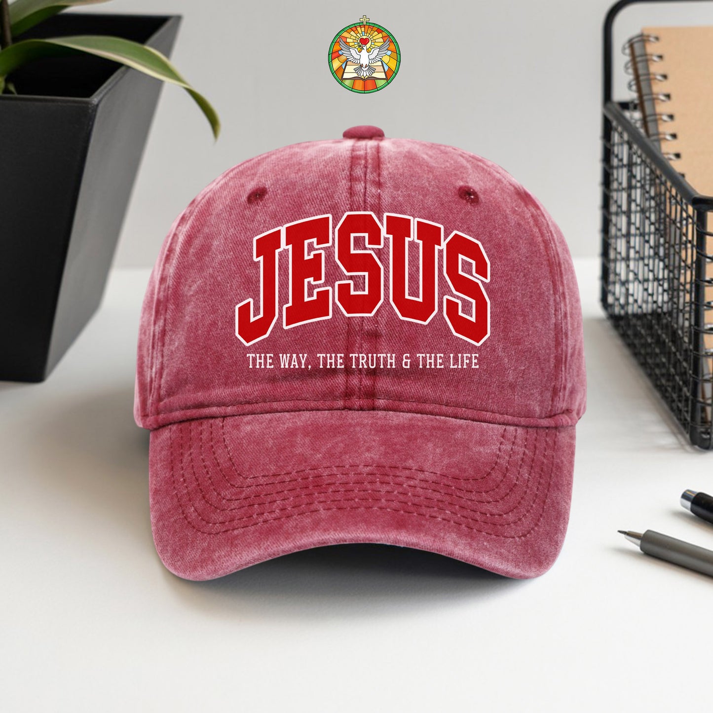 Jesus The Way, The Truth & The Life Washed Cap - Collegiate Style Christian Faith Declaration