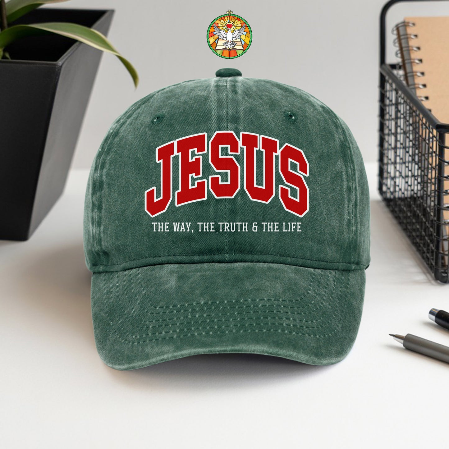 Jesus The Way, The Truth & The Life Washed Cap - Collegiate Style Christian Faith Declaration
