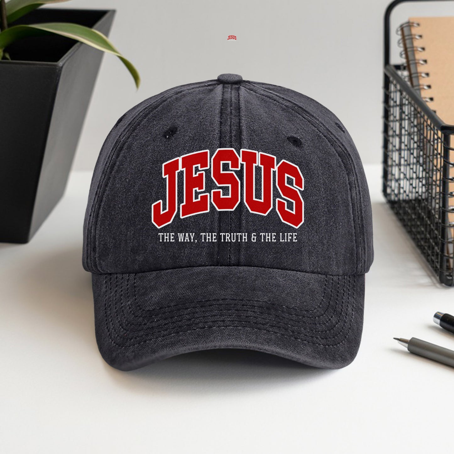 Jesus The Way, The Truth & The Life Washed Cap - Collegiate Style Christian Faith Declaration