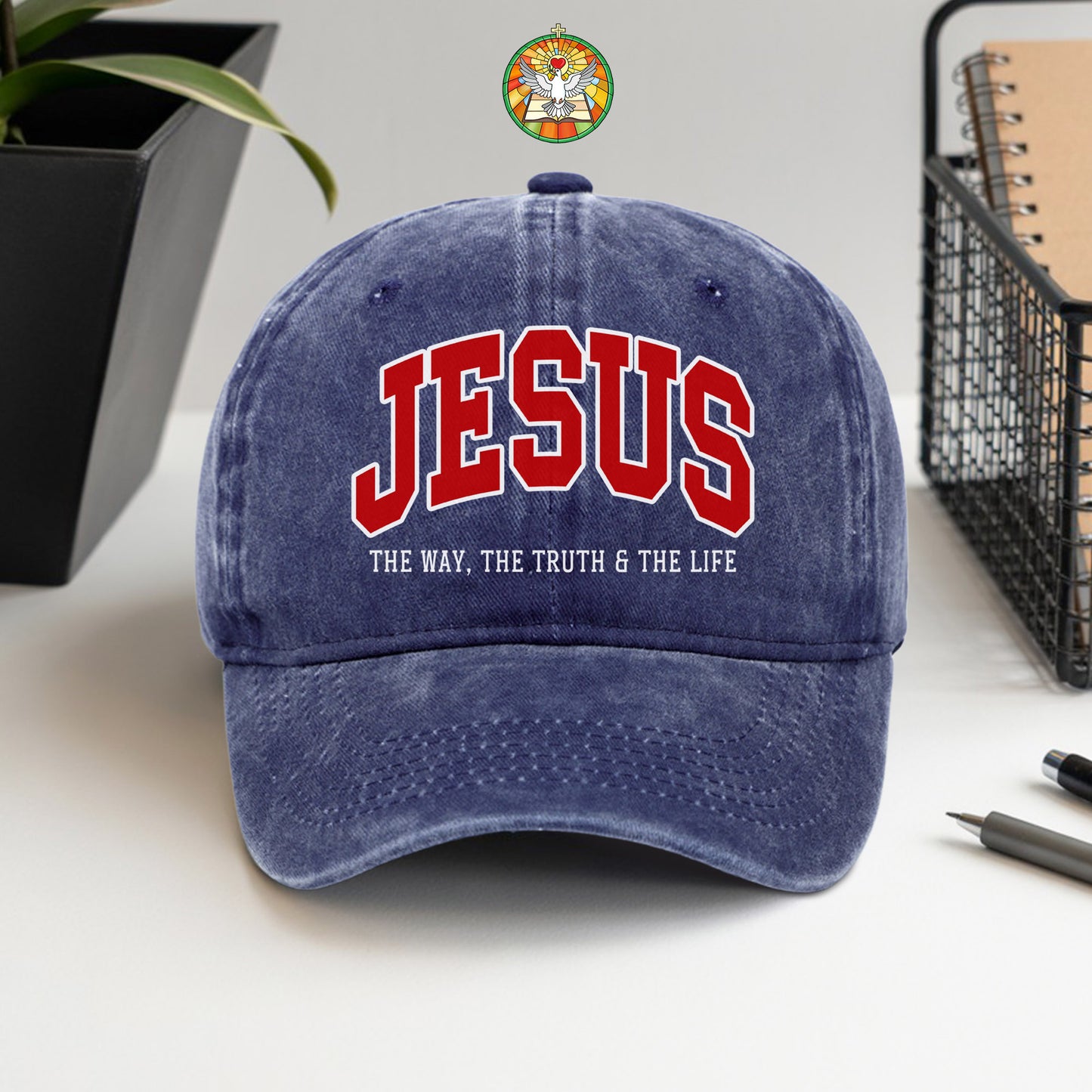Jesus The Way, The Truth & The Life Washed Cap - Collegiate Style Christian Faith Declaration
