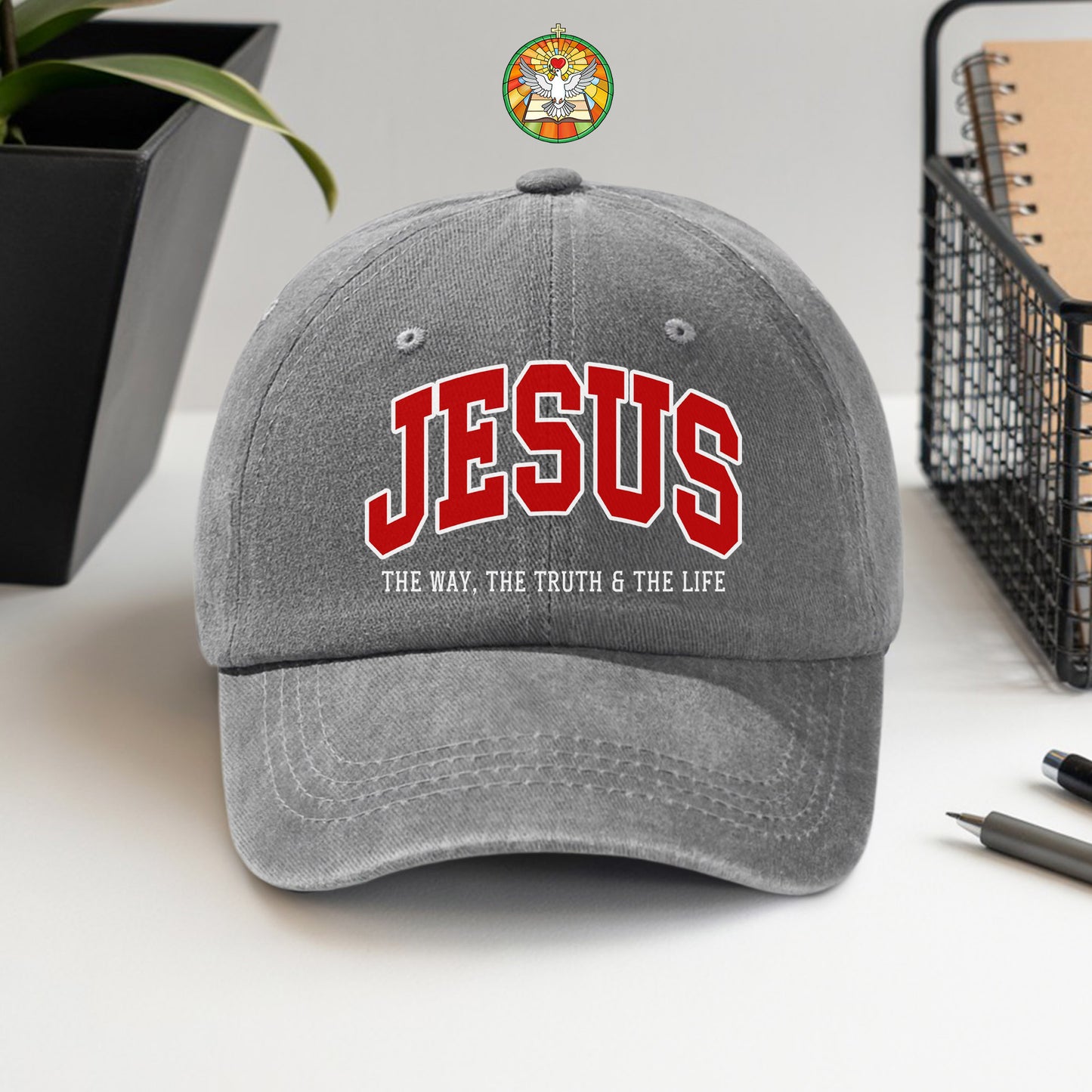 Jesus The Way, The Truth & The Life Washed Cap - Collegiate Style Christian Faith Declaration