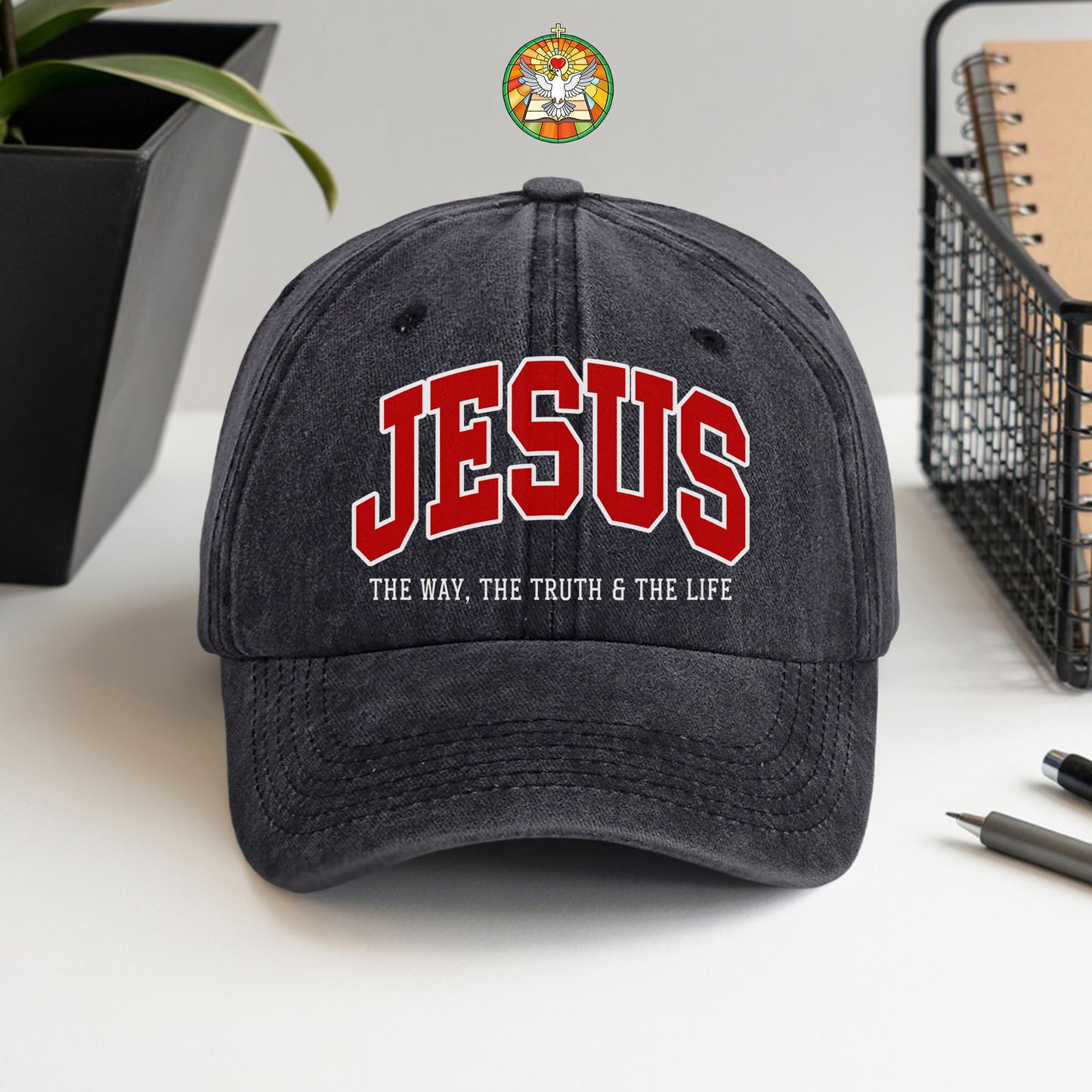 Jesus The Way, The Truth & The Life Washed Cap - Collegiate Style Christian Faith Declaration