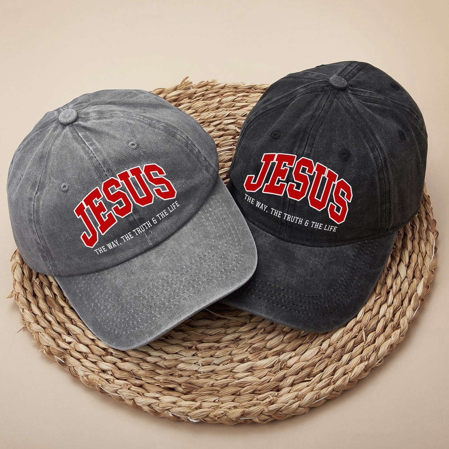 Jesus The Way, The Truth & The Life Washed Cap - Collegiate Style Christian Faith Declaration