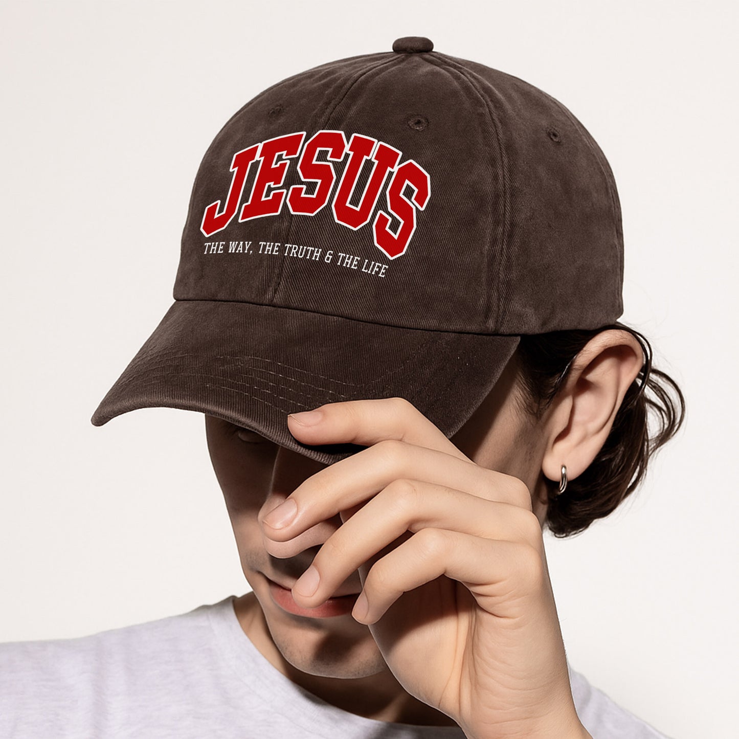 Jesus The Way, The Truth & The Life Washed Cap - Collegiate Style Christian Faith Declaration