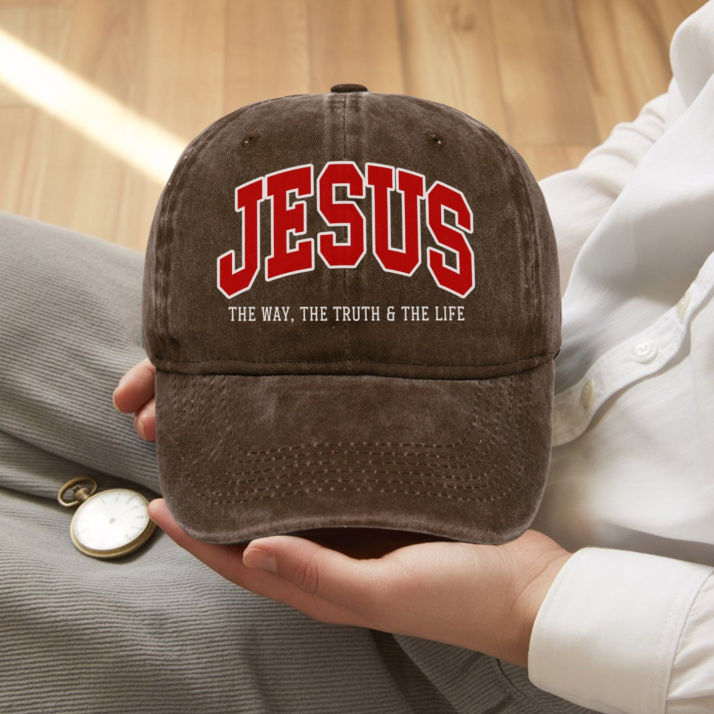 Jesus The Way, The Truth & The Life Washed Cap - Collegiate Style Christian Faith Declaration