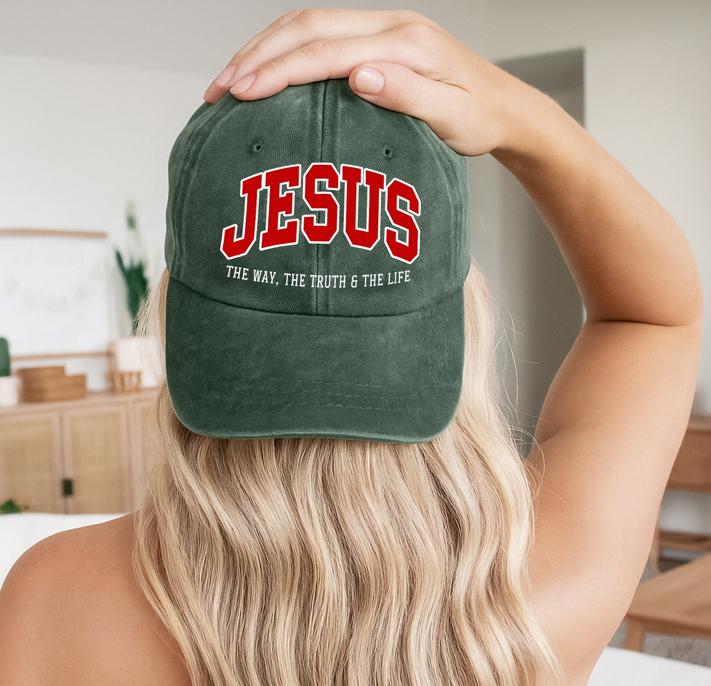 Jesus The Way, The Truth & The Life Washed Cap - Collegiate Style Christian Faith Declaration