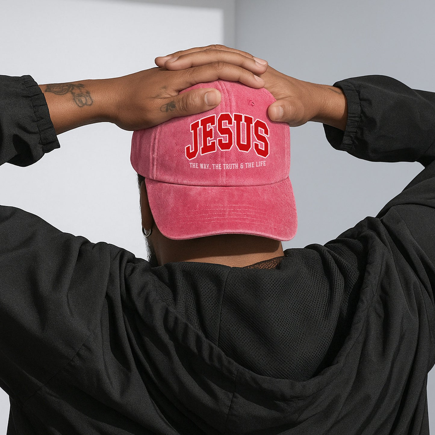 Jesus The Way, The Truth & The Life Washed Cap - Collegiate Style Christian Faith Declaration