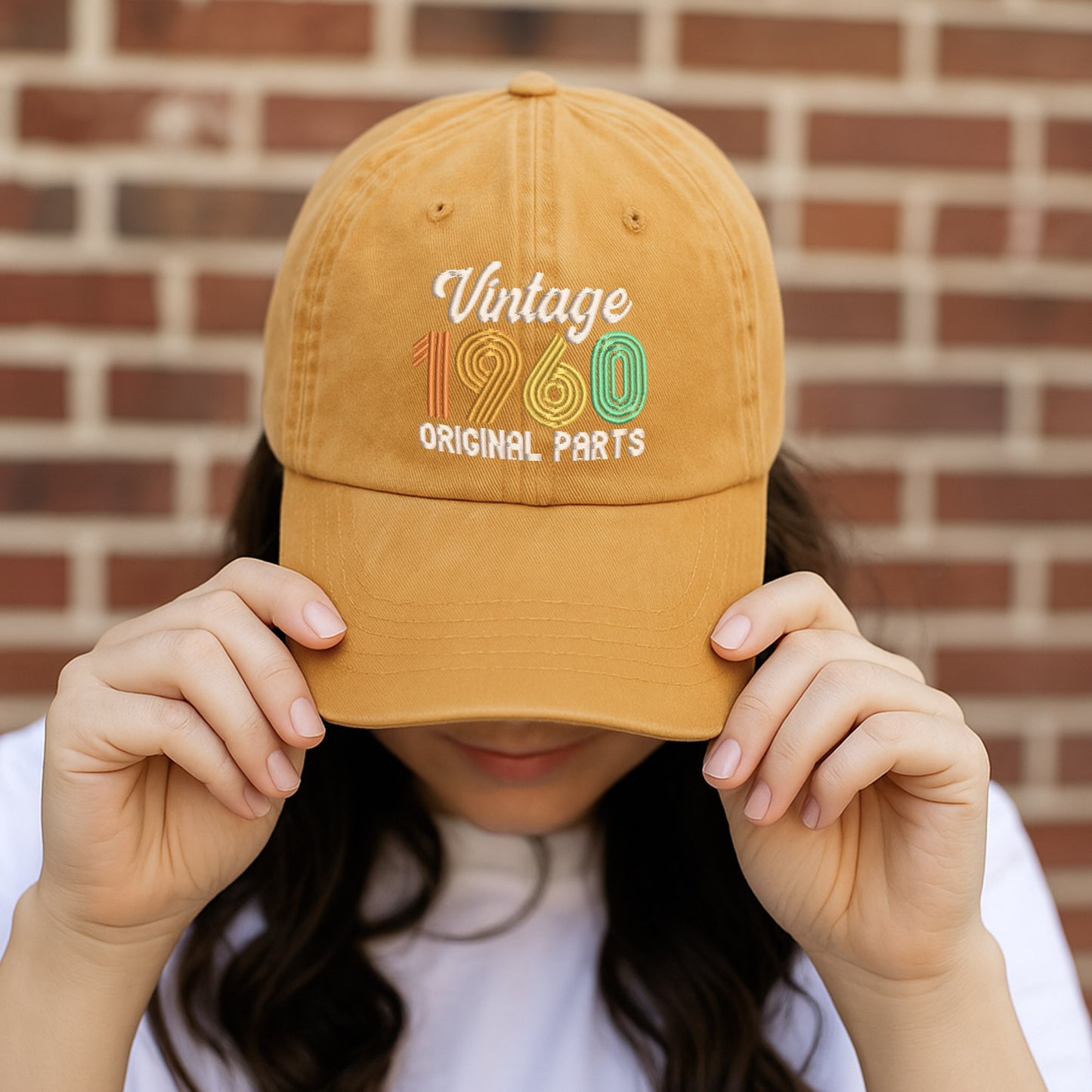 65th Birthday Gift Hat for Men, Vintage 1960 "Original Parts" Dad Cap, Personalized with Custom Year