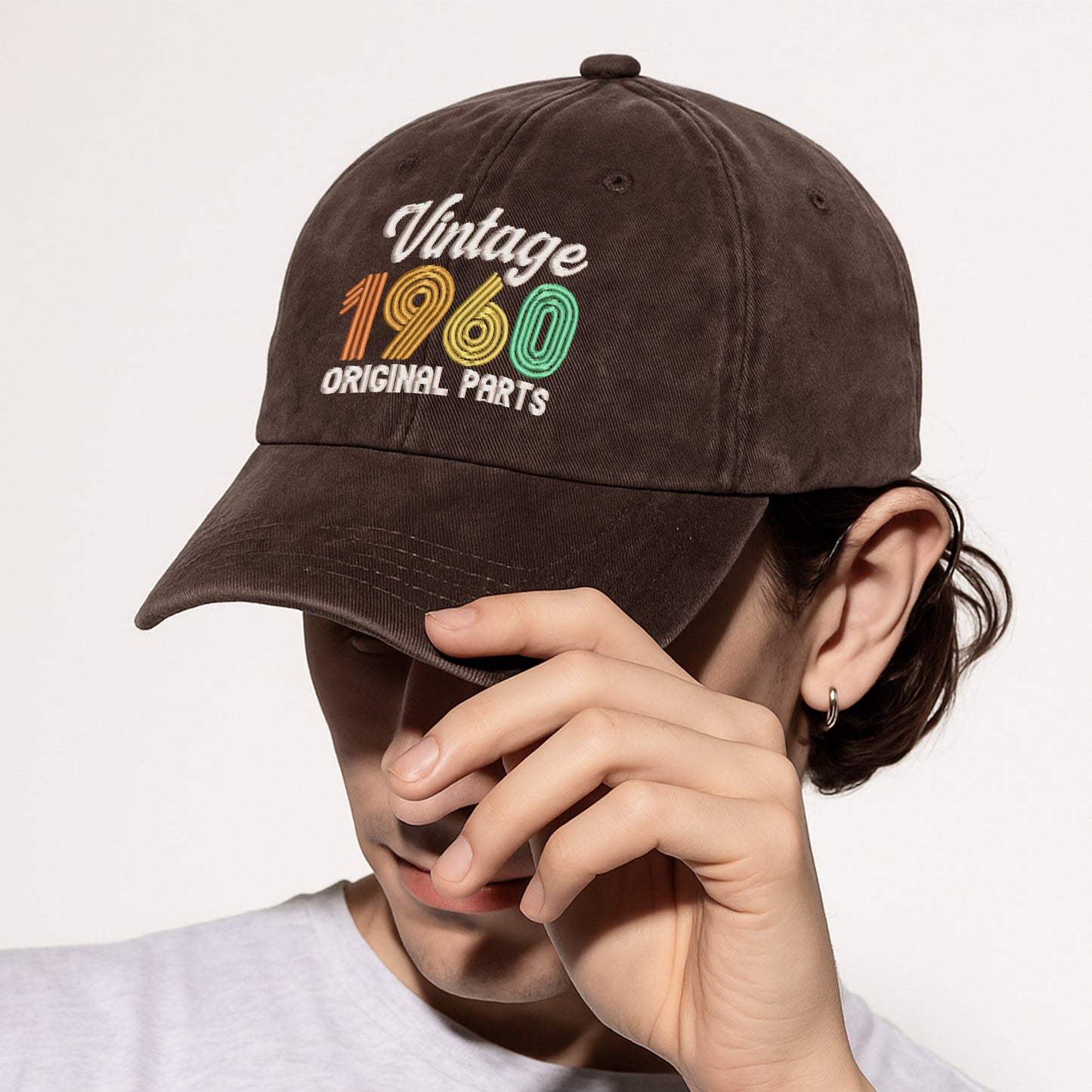 65th Birthday Gift Hat for Men, Vintage 1960 "Original Parts" Dad Cap, Personalized with Custom Year