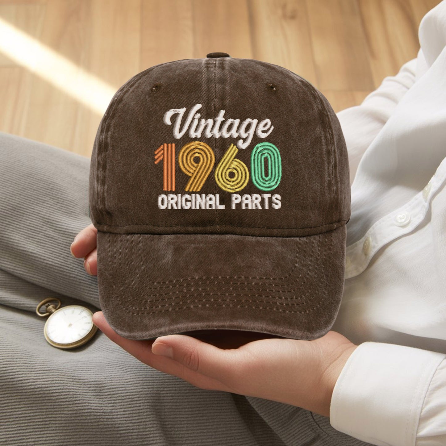 65th Birthday Gift Hat for Men, Vintage 1960 "Original Parts" Dad Cap, Personalized with Custom Year