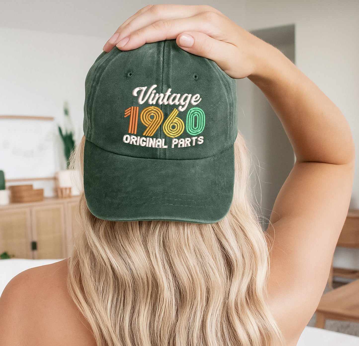 65th Birthday Gift Hat for Men, Vintage 1960 "Original Parts" Dad Cap, Personalized with Custom Year