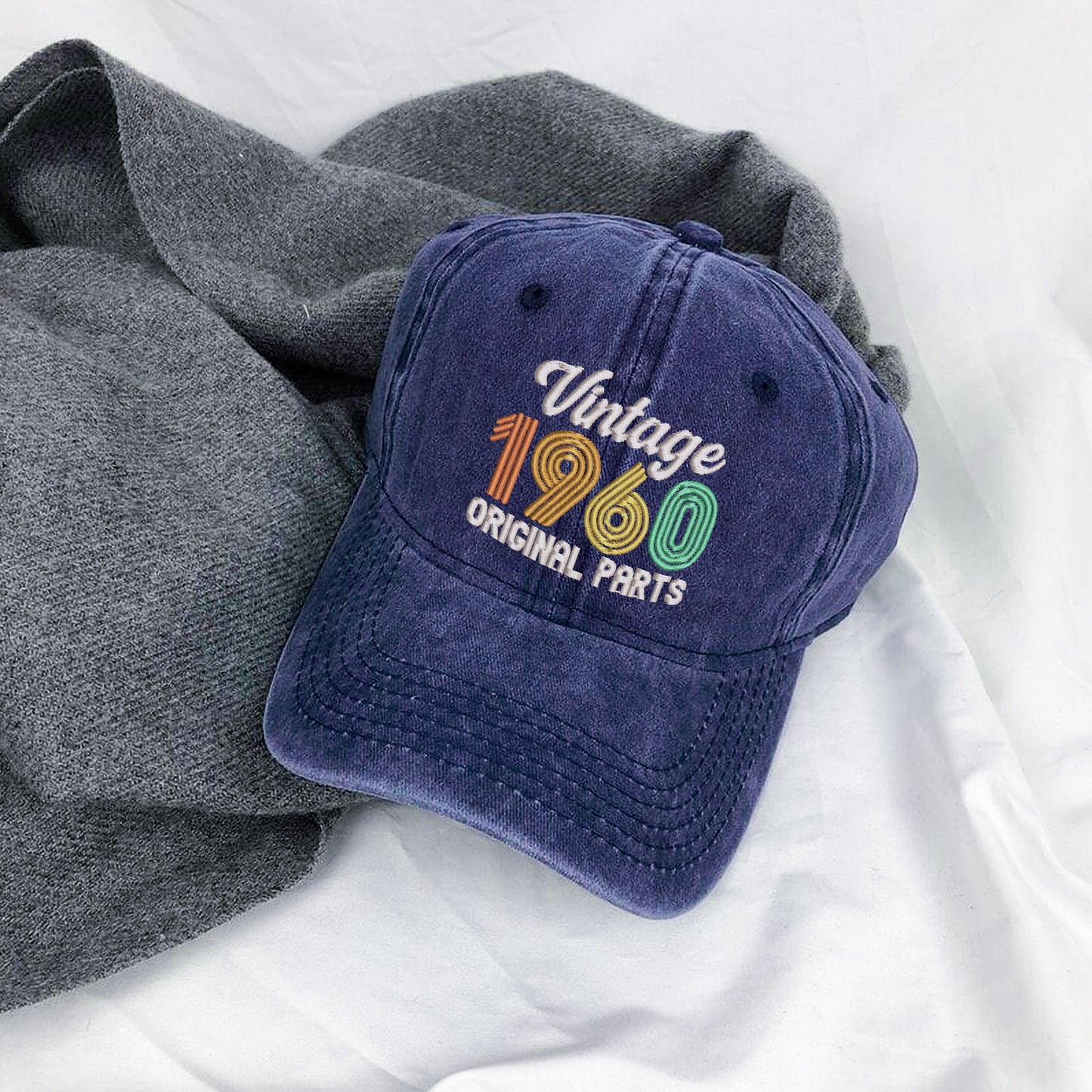 65th Birthday Gift Hat for Men, Vintage 1960 "Original Parts" Dad Cap, Personalized with Custom Year