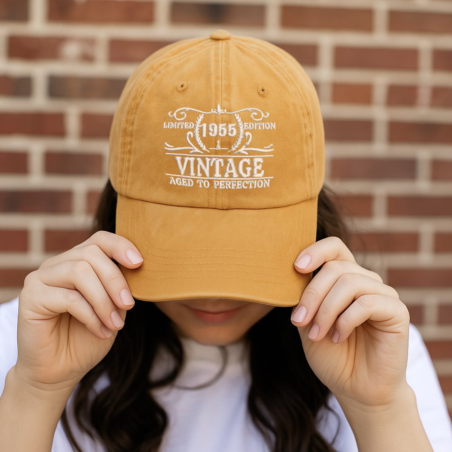 70th Birthday Gift Hat for Men & Women, Personalized Vintage 1955 "Aged to Perfection" Dad Cap with Custom Year