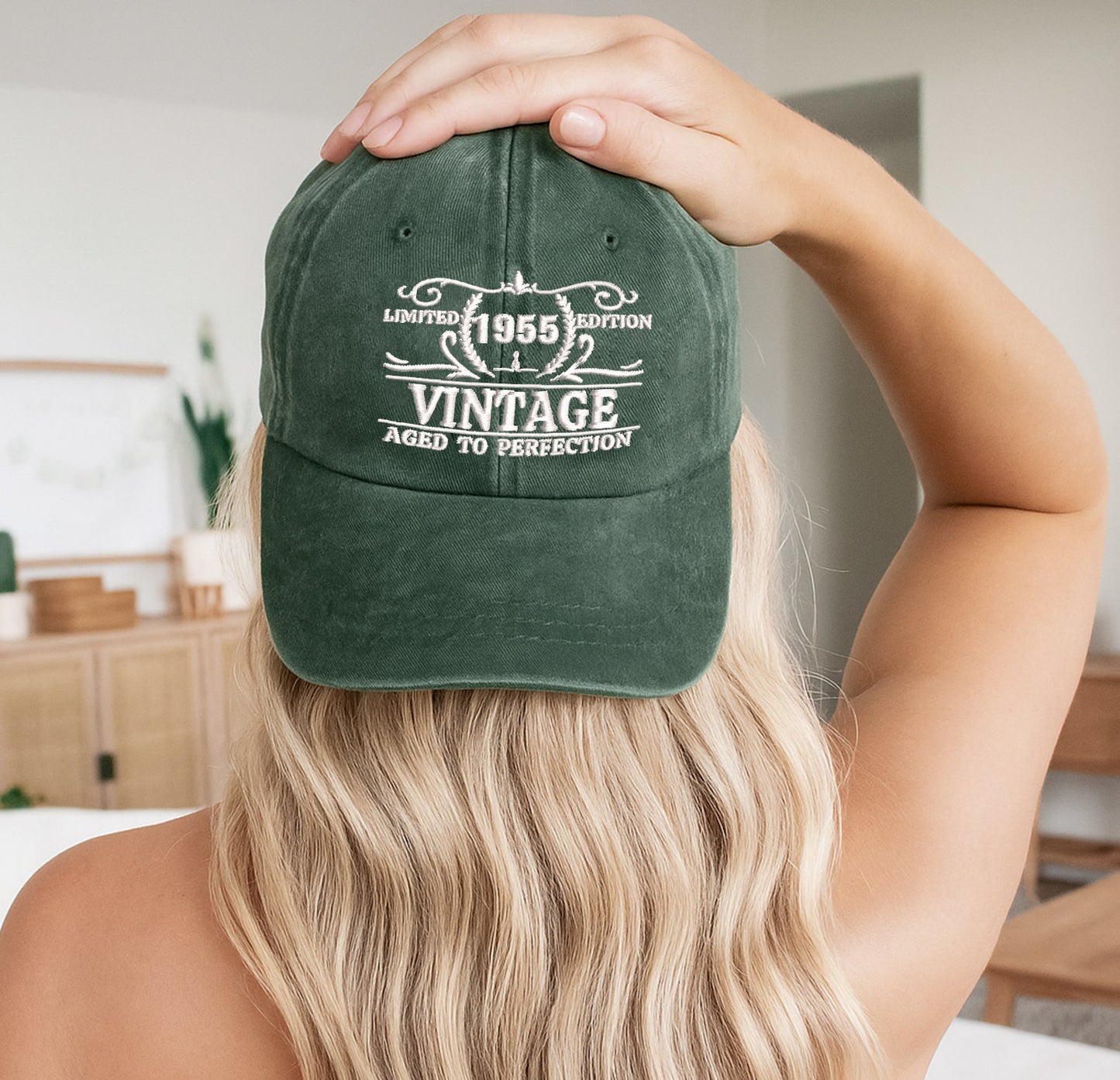 70th Birthday Gift Hat for Men & Women, Personalized Vintage 1955 "Aged to Perfection" Dad Cap with Custom Year