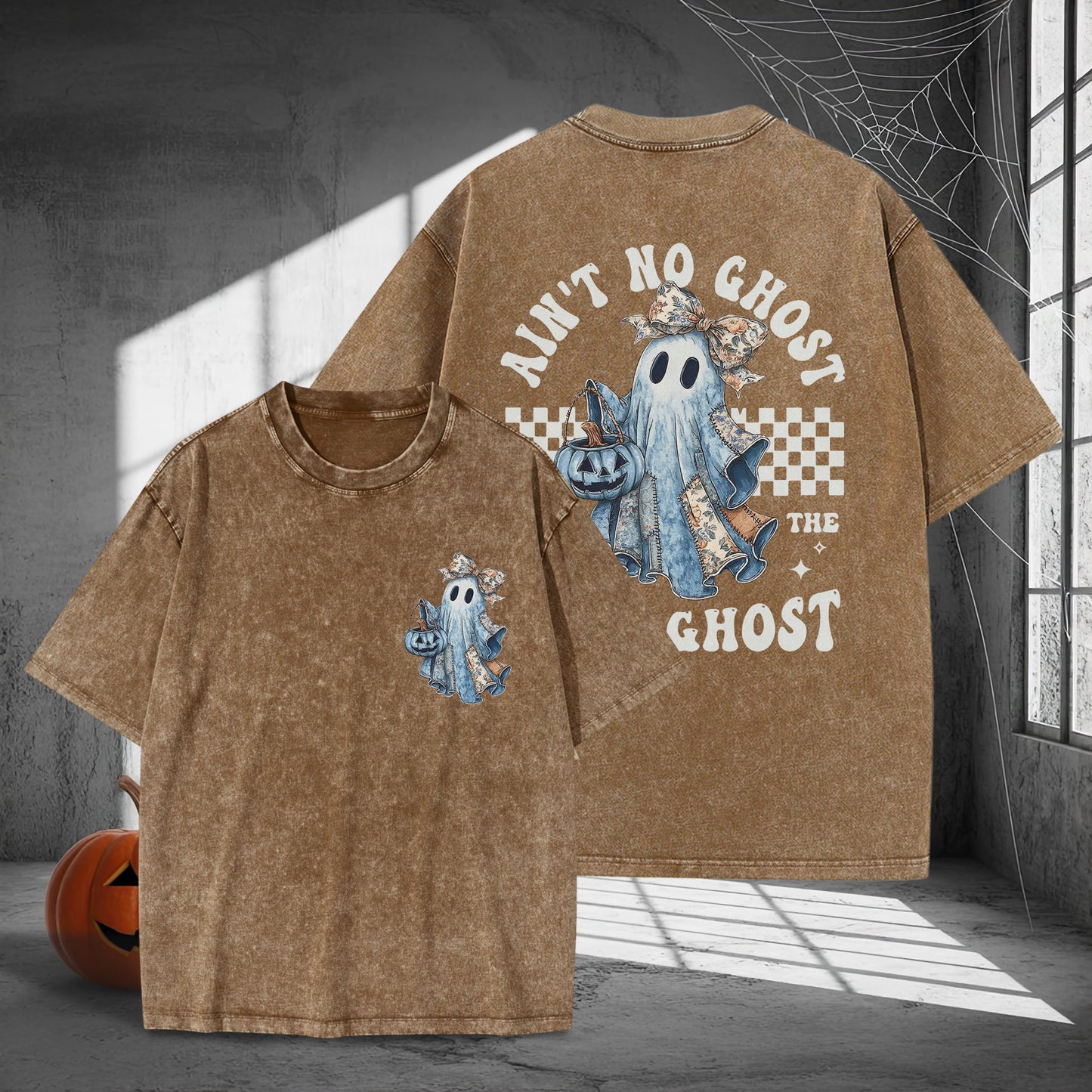 Ain't No Ghost Like The Ghost Denim Jacket Washed 100% Cotton Two Sides Halloween T-Shirt Trendy Spooky Tee