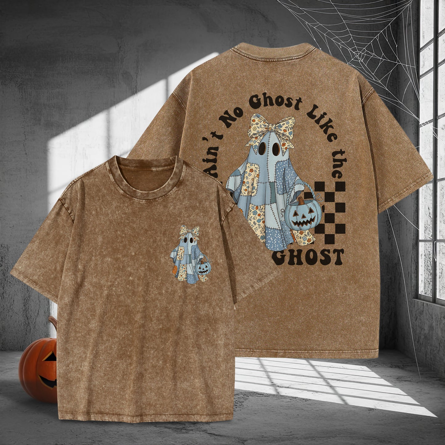Ain't No Ghost Like The Ghost Washed 100% Cotton Two Sides Halloween T-Shirt Cute Spooky Tee