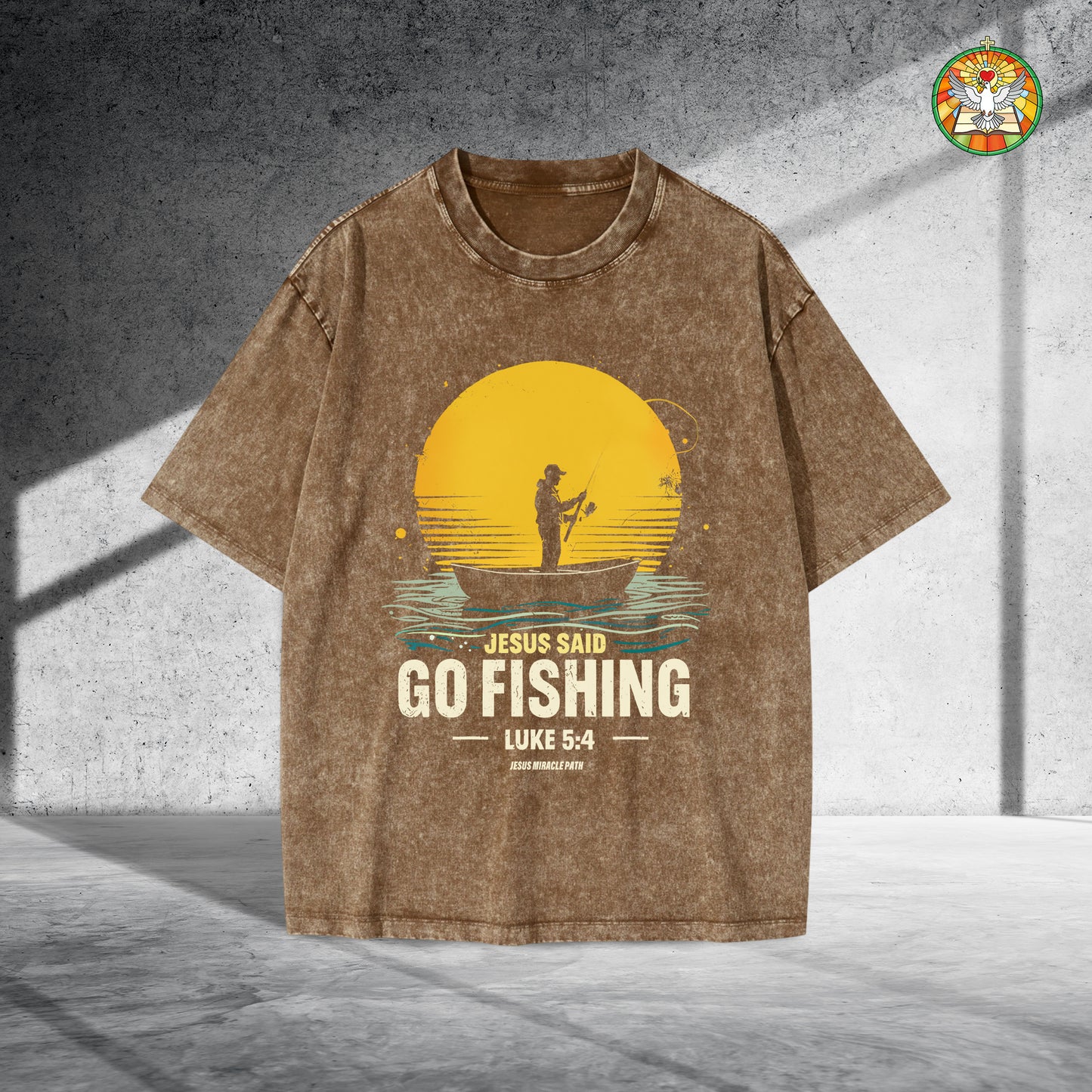 Jesus Said Go Fishing Luke 5:4 Christian Washed 100% Cotton T-Shirt Biblical Fishing Faith Tee