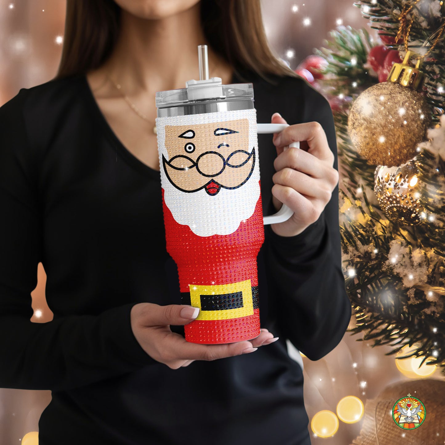 Santa Body Bling Diamond Tumbler 40oz - Sparkling Christmas Jolly Rhinestone Cup