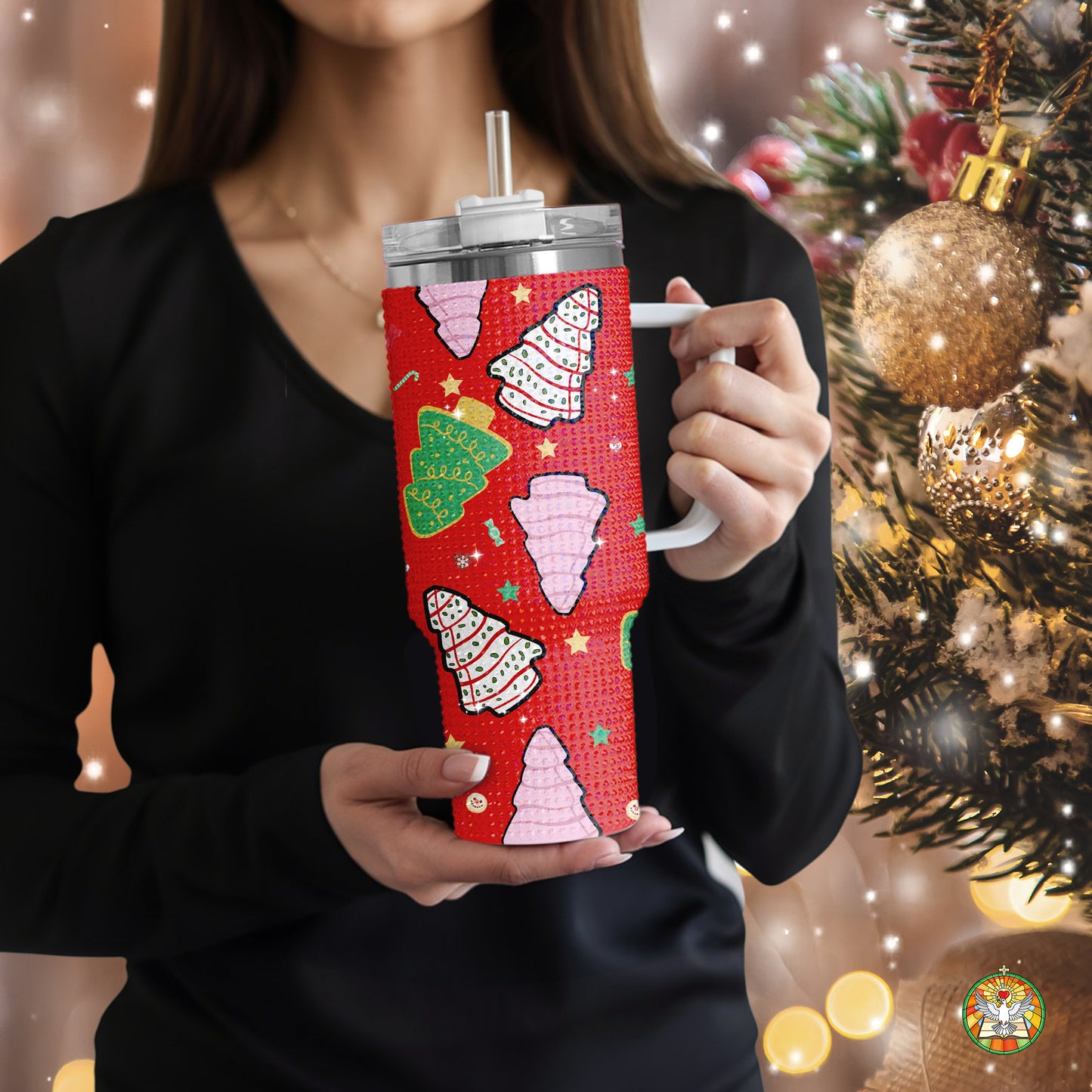 Christmas Trees Winter Hats Bling Diamond Tumbler 40oz - Sparkling Holiday Cozy Rhinestone Cup