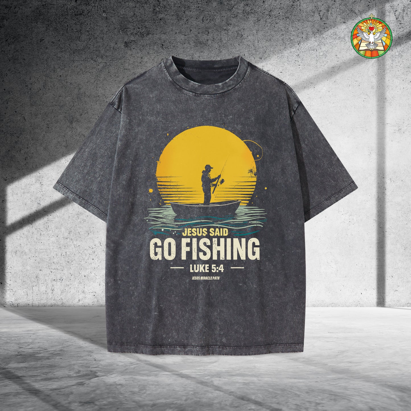 Jesus Said Go Fishing Luke 5:4 Christian Washed 100% Cotton T-Shirt Biblical Fishing Faith Tee
