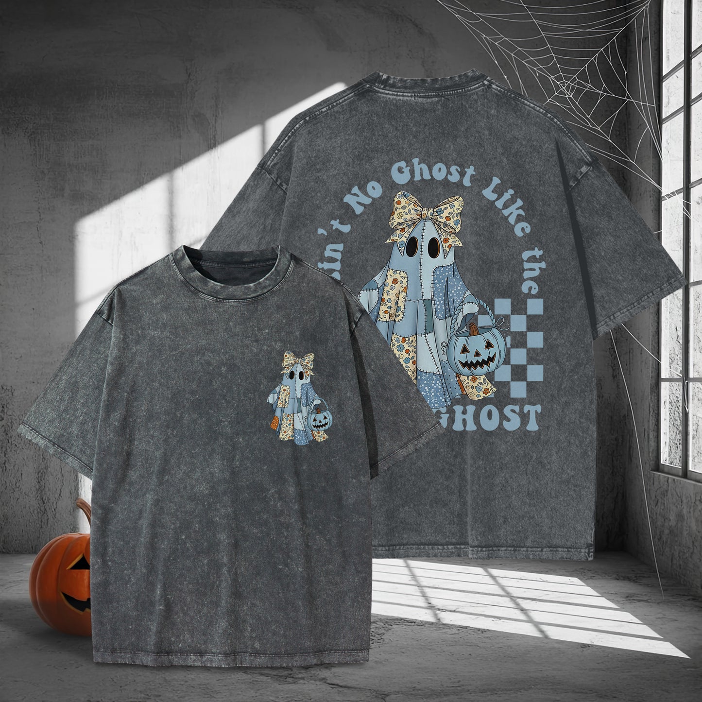 Ain't No Ghost Like The Ghost Washed 100% Cotton Two Sides Halloween T-Shirt Cute Spooky Tee