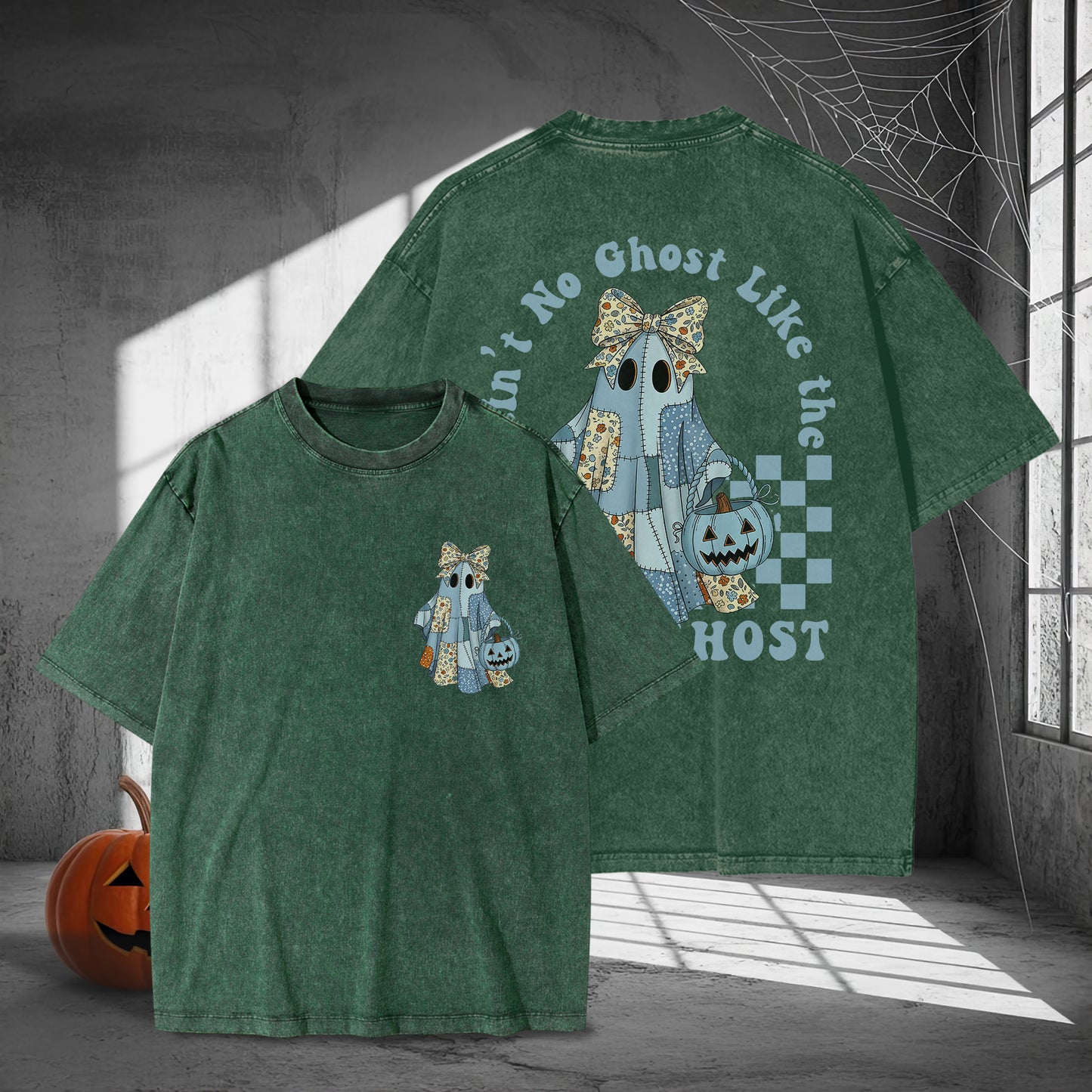 Ain't No Ghost Like The Ghost Washed 100% Cotton Two Sides Halloween T-Shirt Cute Spooky Tee